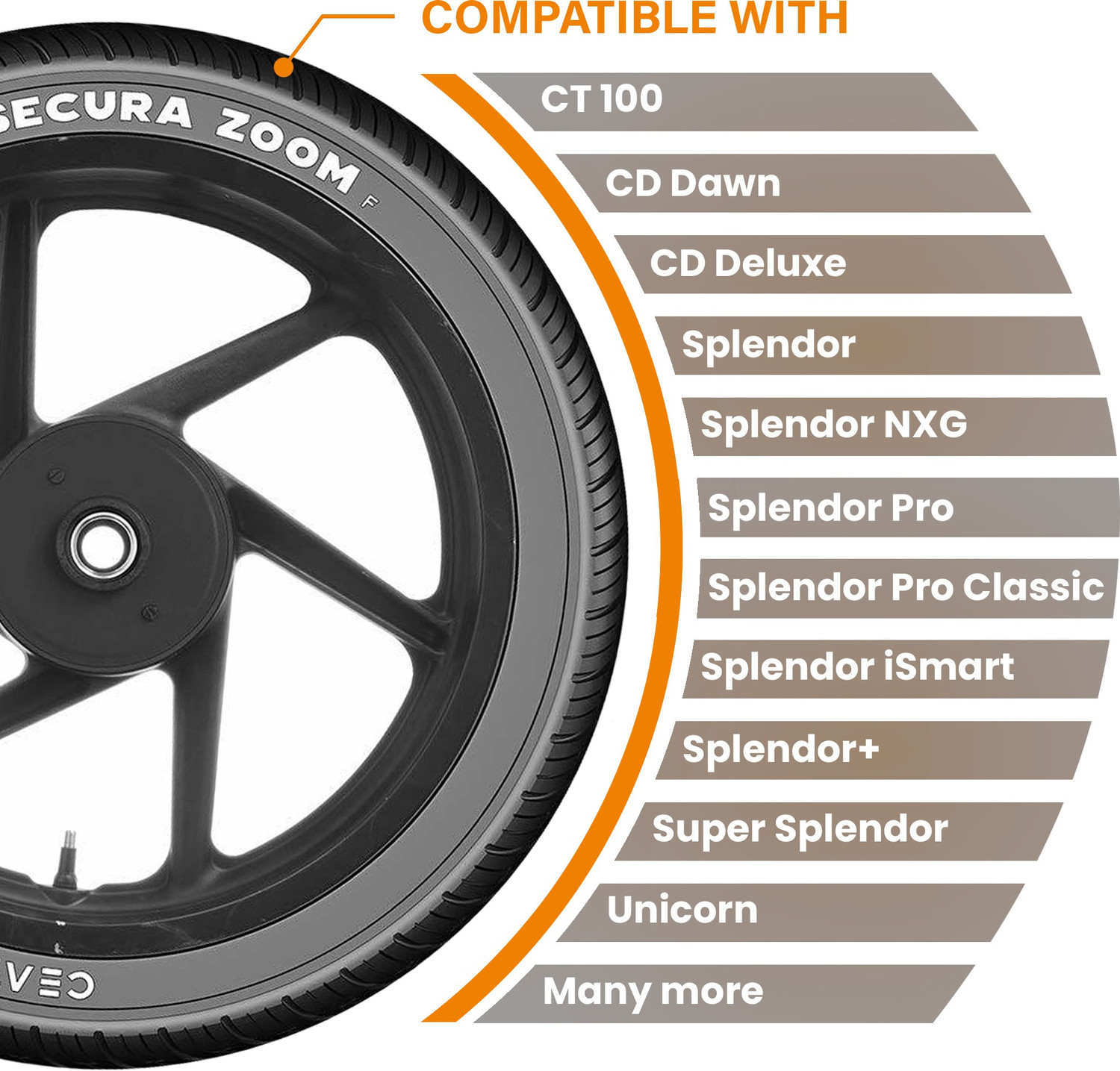 Image of CEAT 2.75-18 SECURA ZOOM F TT 42P 2.75-18 Front Two Wheeler Tyre
