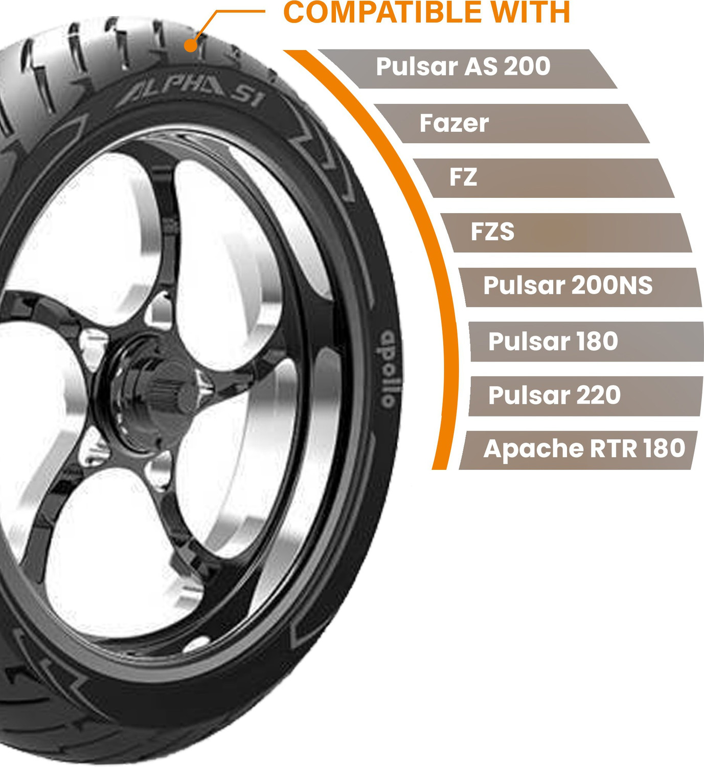 Image of Apollo ALPHA S1 120 /80 R17 61H Steel Belted Radial Tubeless Rear Tyre Rear Tyre Rear Two Wheeler Tyre