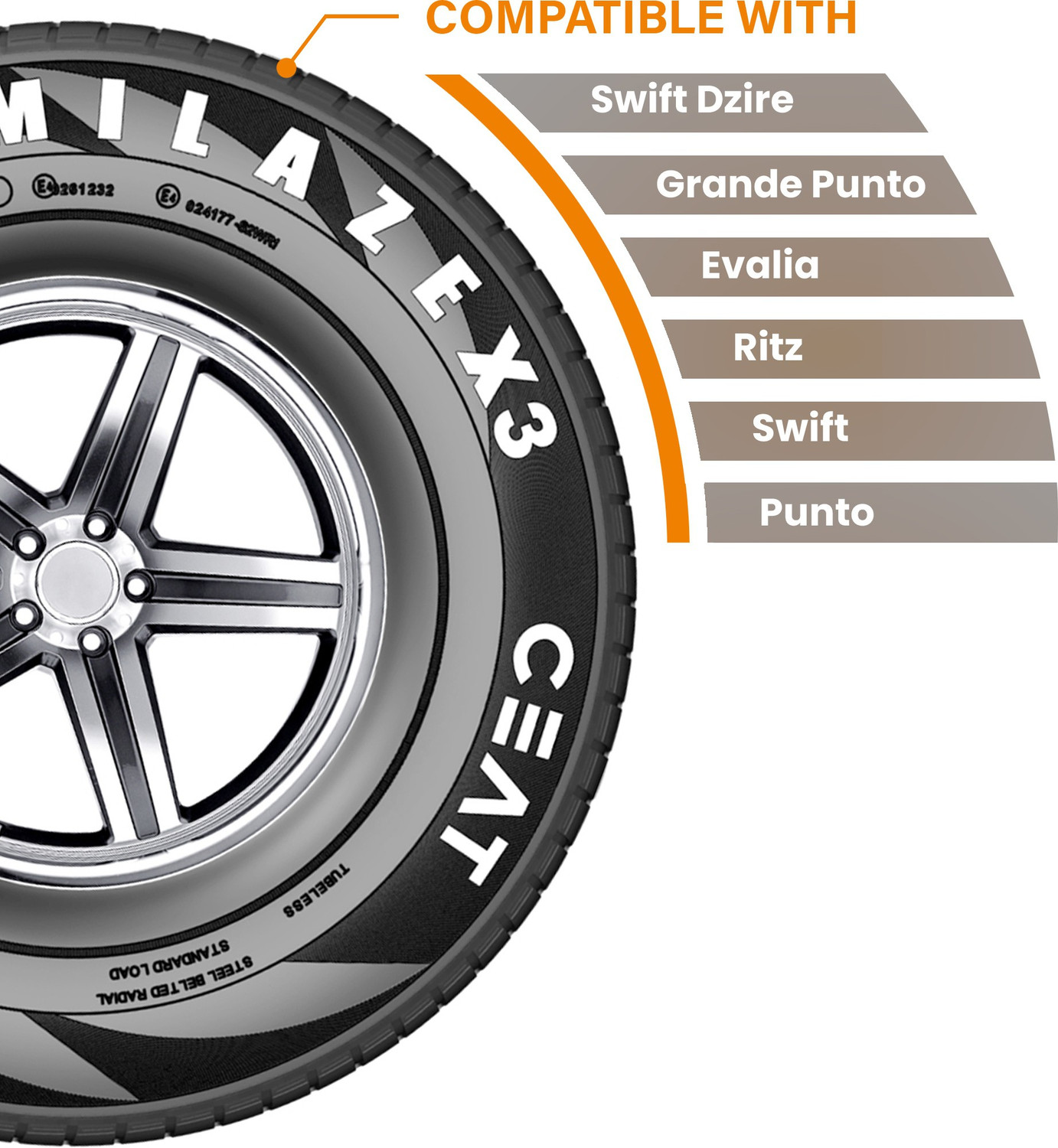 Image of CEAT 165 /80R14 MILAZE X3 TL 85S N 4 Wheeler Tyre (165 /80R14, Tube Less)