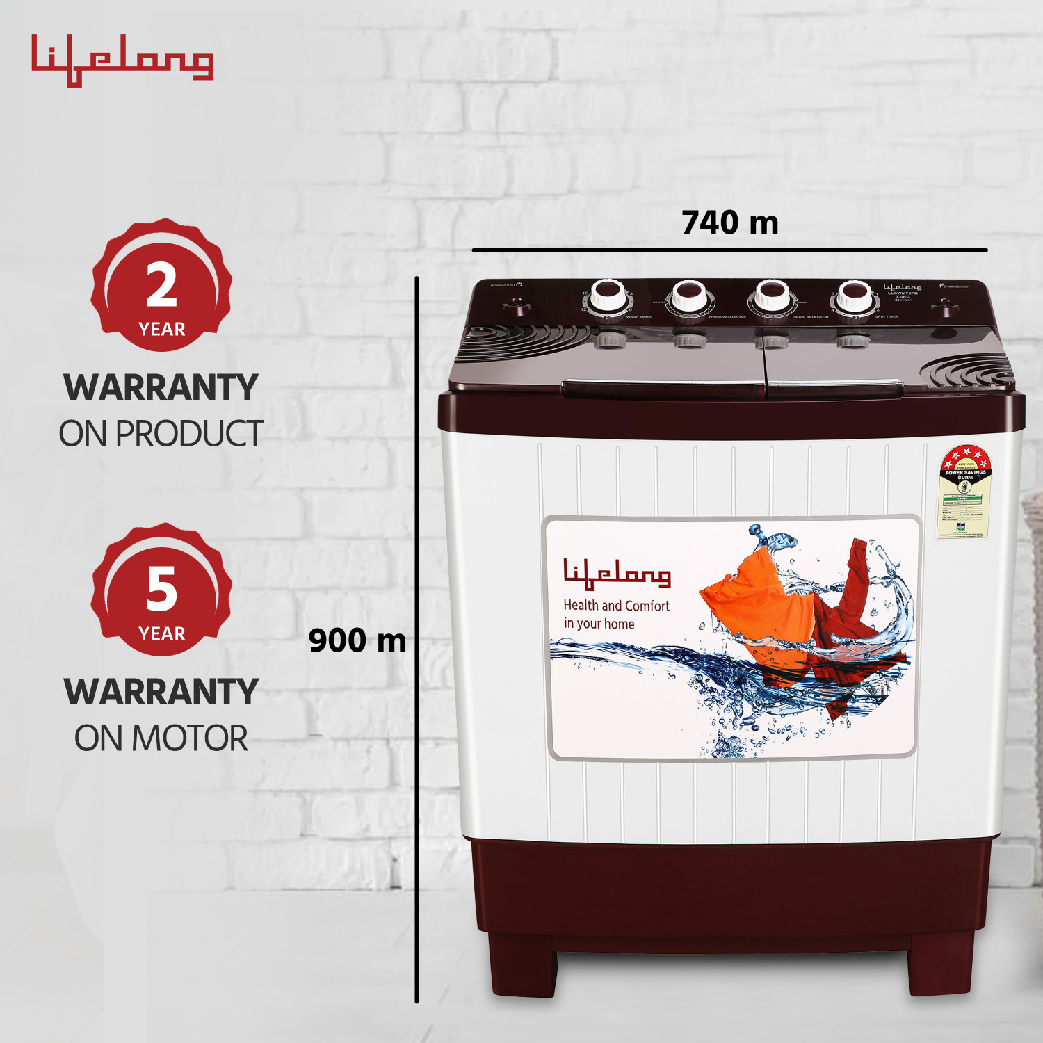 Image of Lifelong 7.5 kg Semi Automatic Top Load Washing Machine Maroon, White