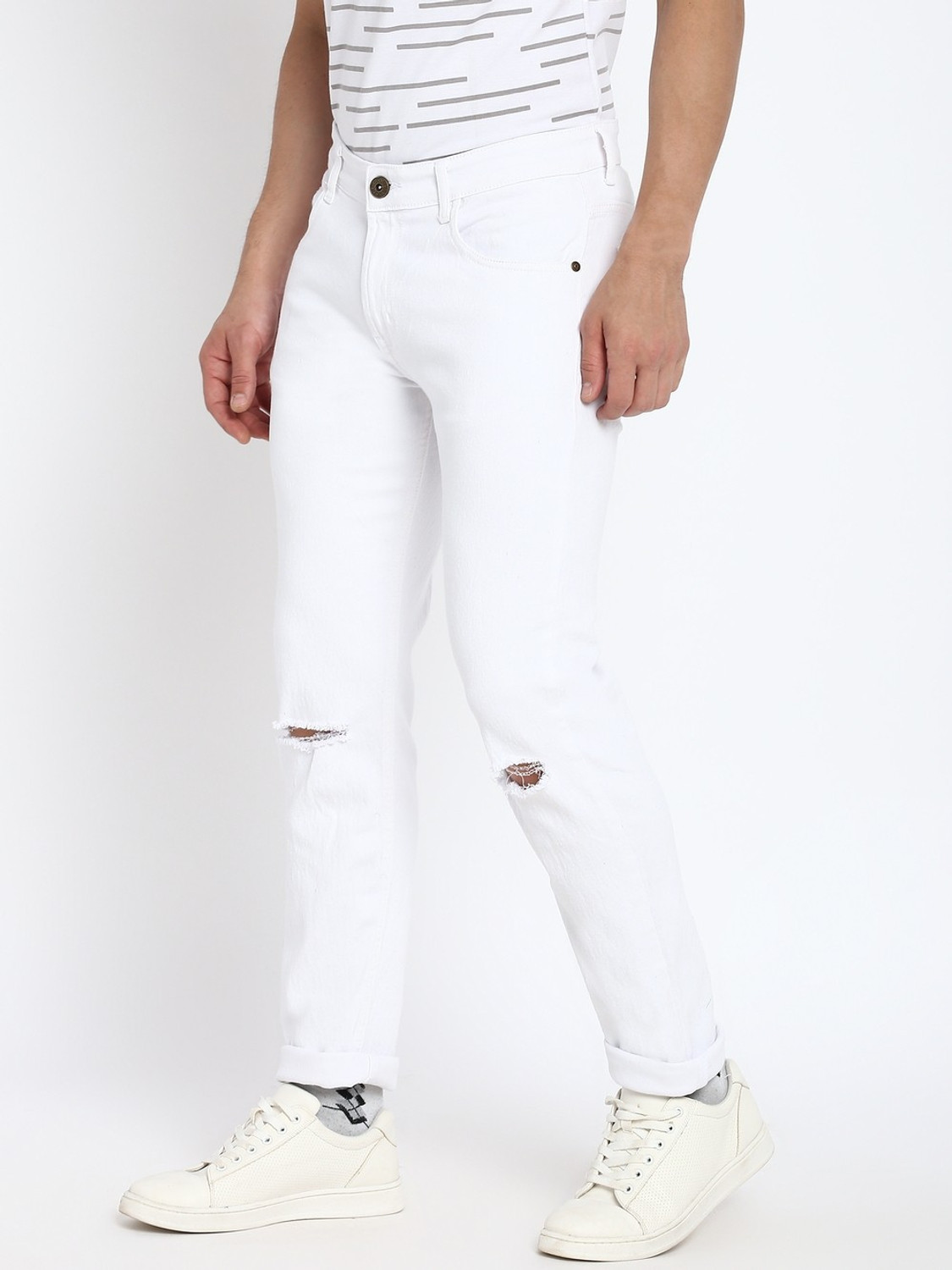 Image of abof by Aditya Birla Slim Men White Jeans