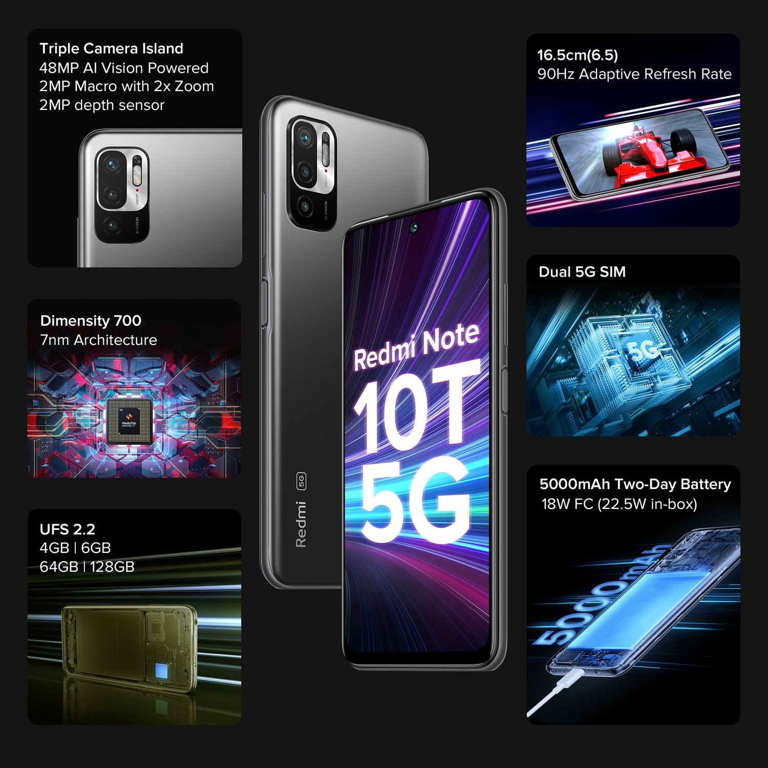 Image of REDMI Note 10T 5G (Graphite Black, 64 GB)