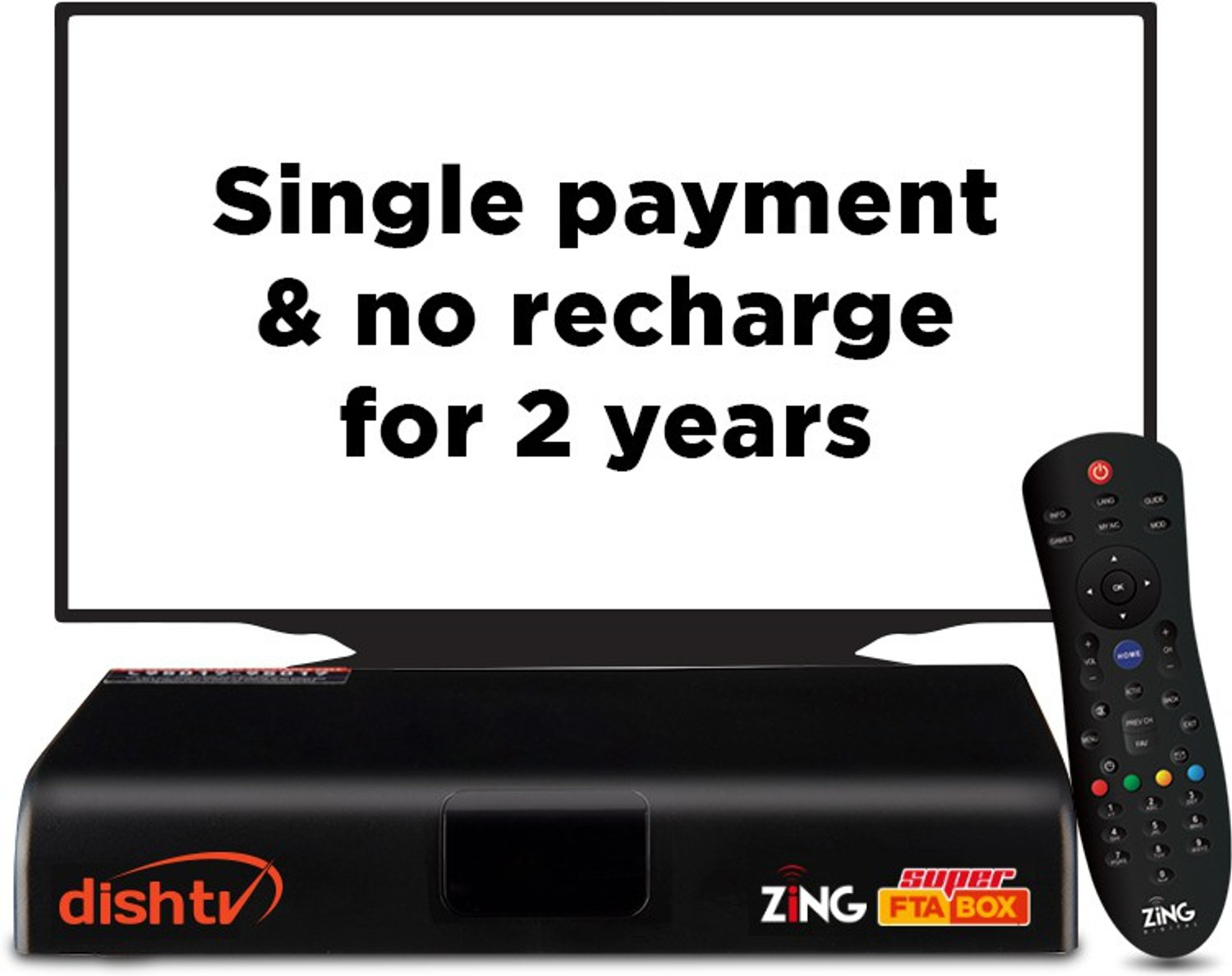 Image of Dish TV Free to Air DTH Connection (Hindi), Zing Super FTA Set Top Box with 150+ Free Channels & No Recharge For 2 Years