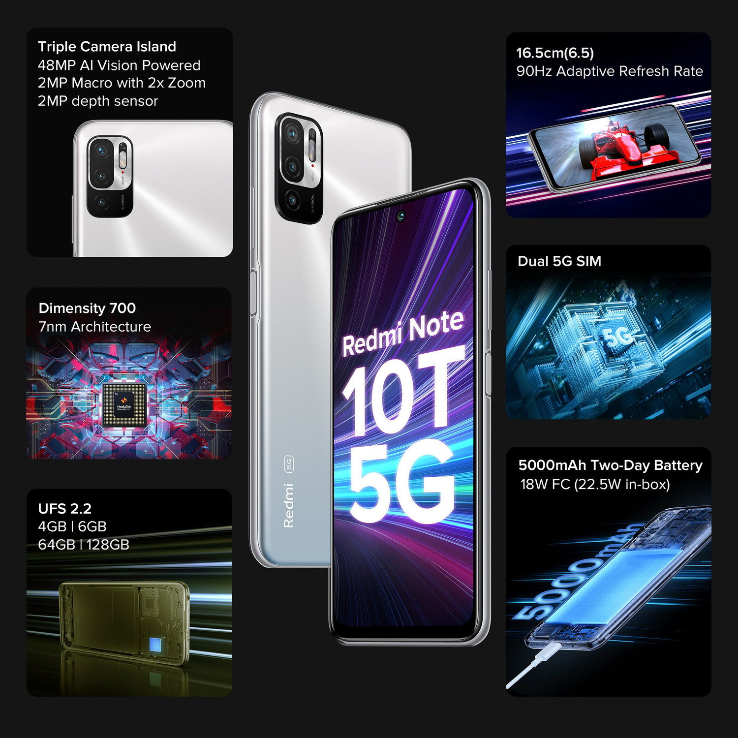 Image of REDMI Note 10T 5G (Chromium White, 128 GB)