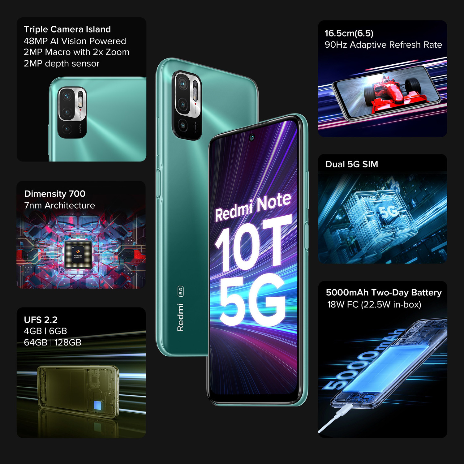 Image of REDMI Note 10T 5G (Mint Green, 128 GB)