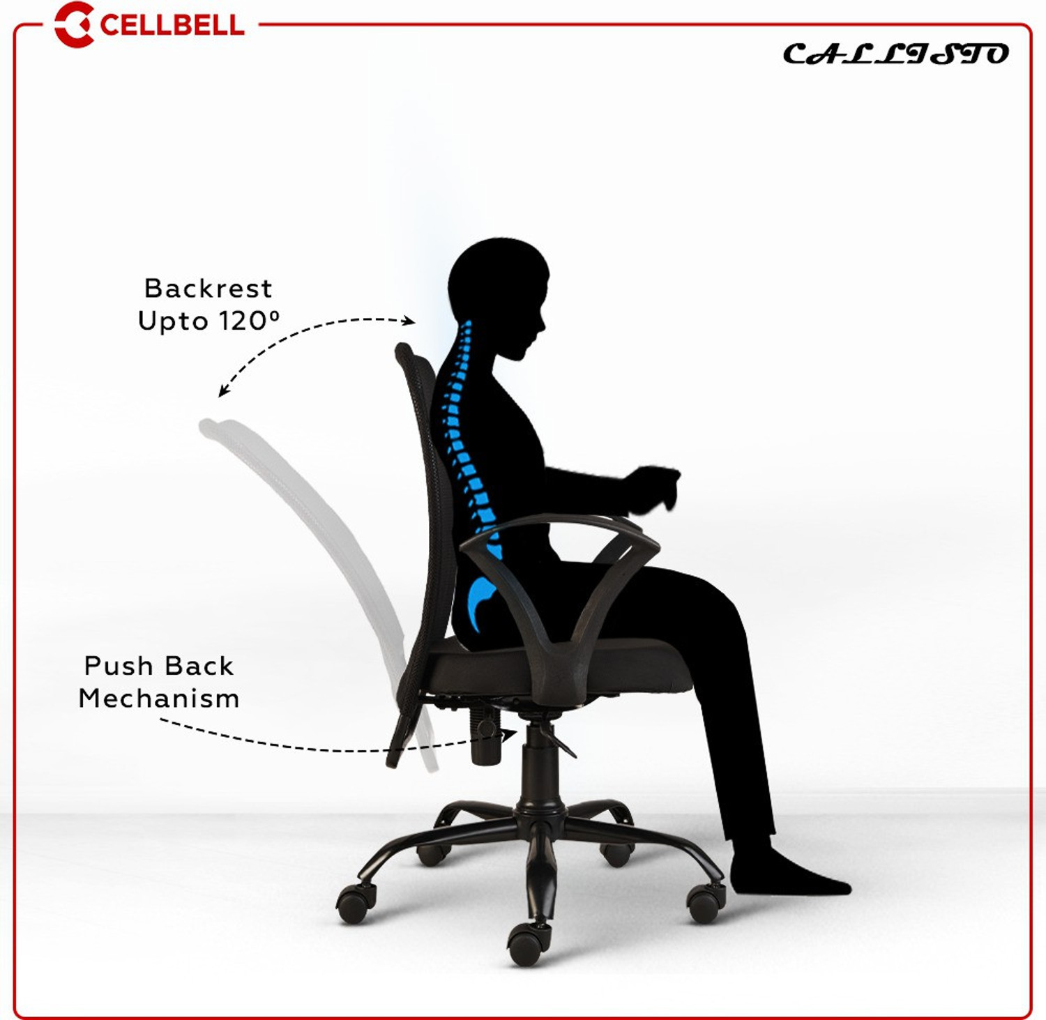 Image of CELLBELL CELLBELL Calisto C83 Mesh Mid-Back Mesh Office Arm Chair Mesh Office Arm Chair