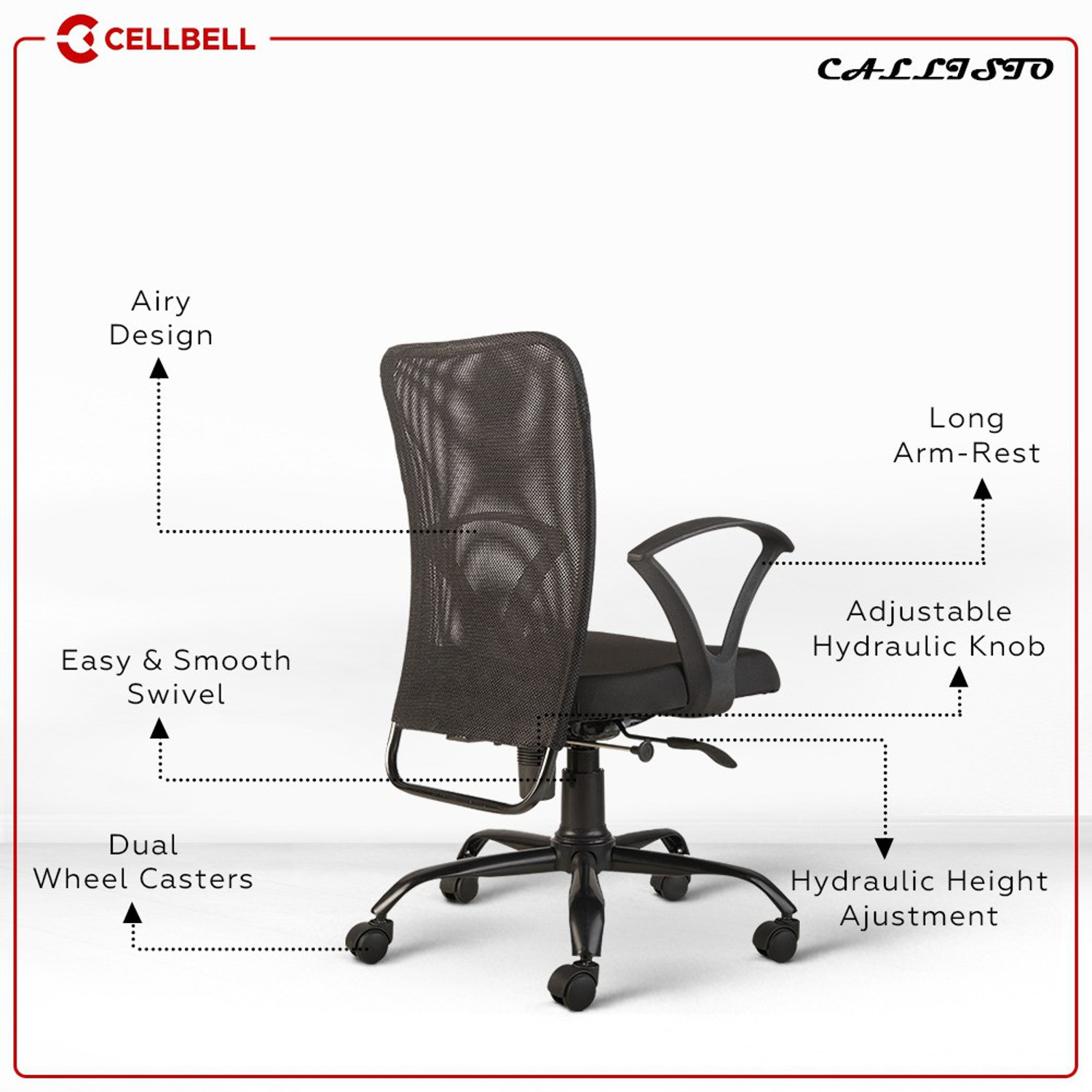 Image of CELLBELL CELLBELL Calisto C83 Mesh Mid-Back Mesh Office Arm Chair Mesh Office Arm Chair