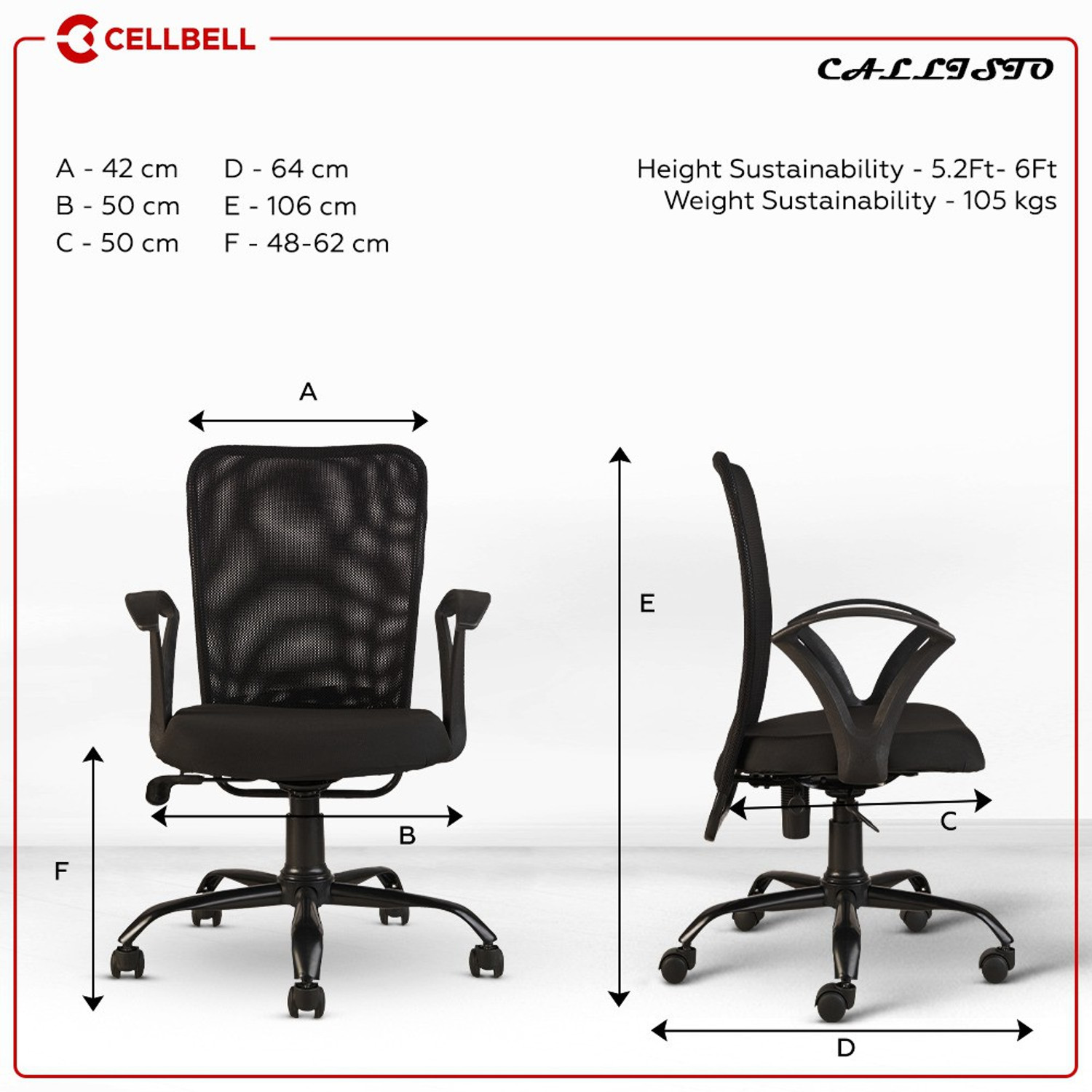 Image of CELLBELL CELLBELL Calisto C83 Mesh Mid-Back Mesh Office Arm Chair Mesh Office Arm Chair