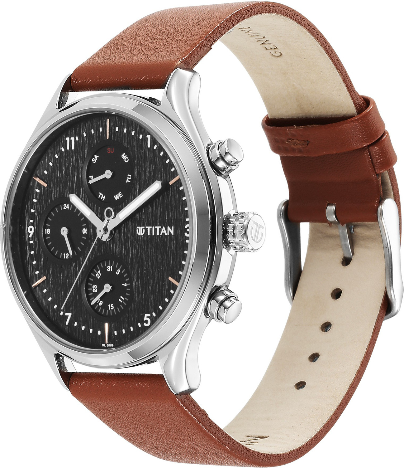 Titan 1803SL02 Titan Neo Multifunction Black Dial Brown Leather Strap ...