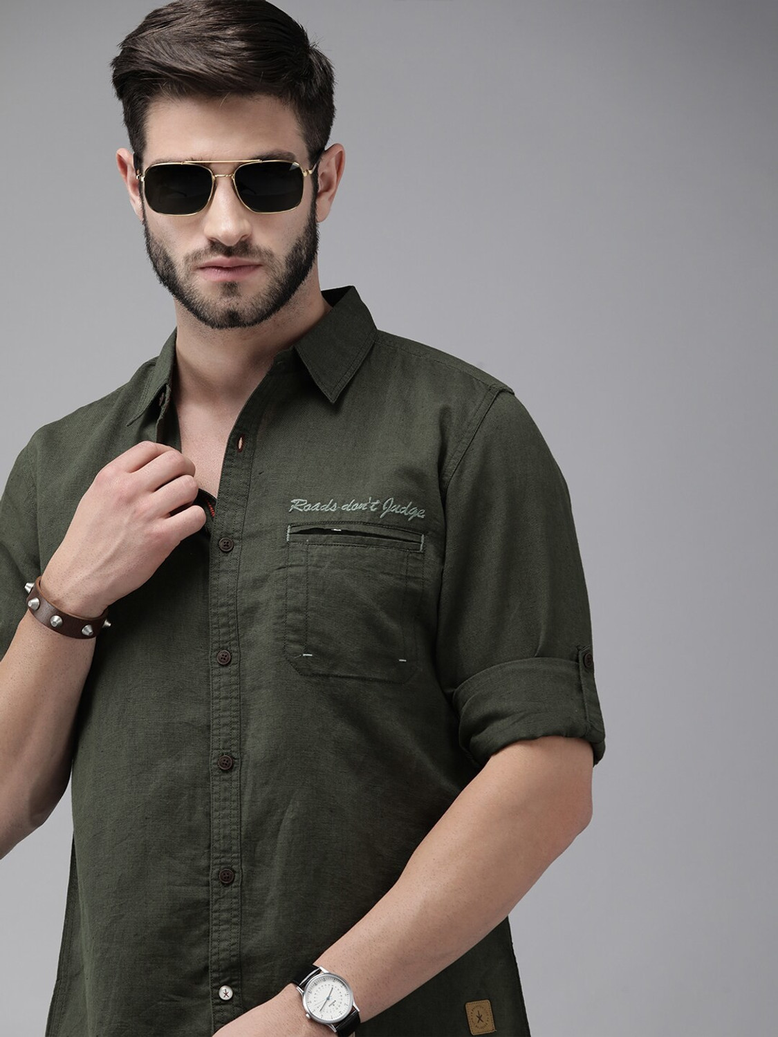 Roadster Men Solid Casual Green Shirt Price History
