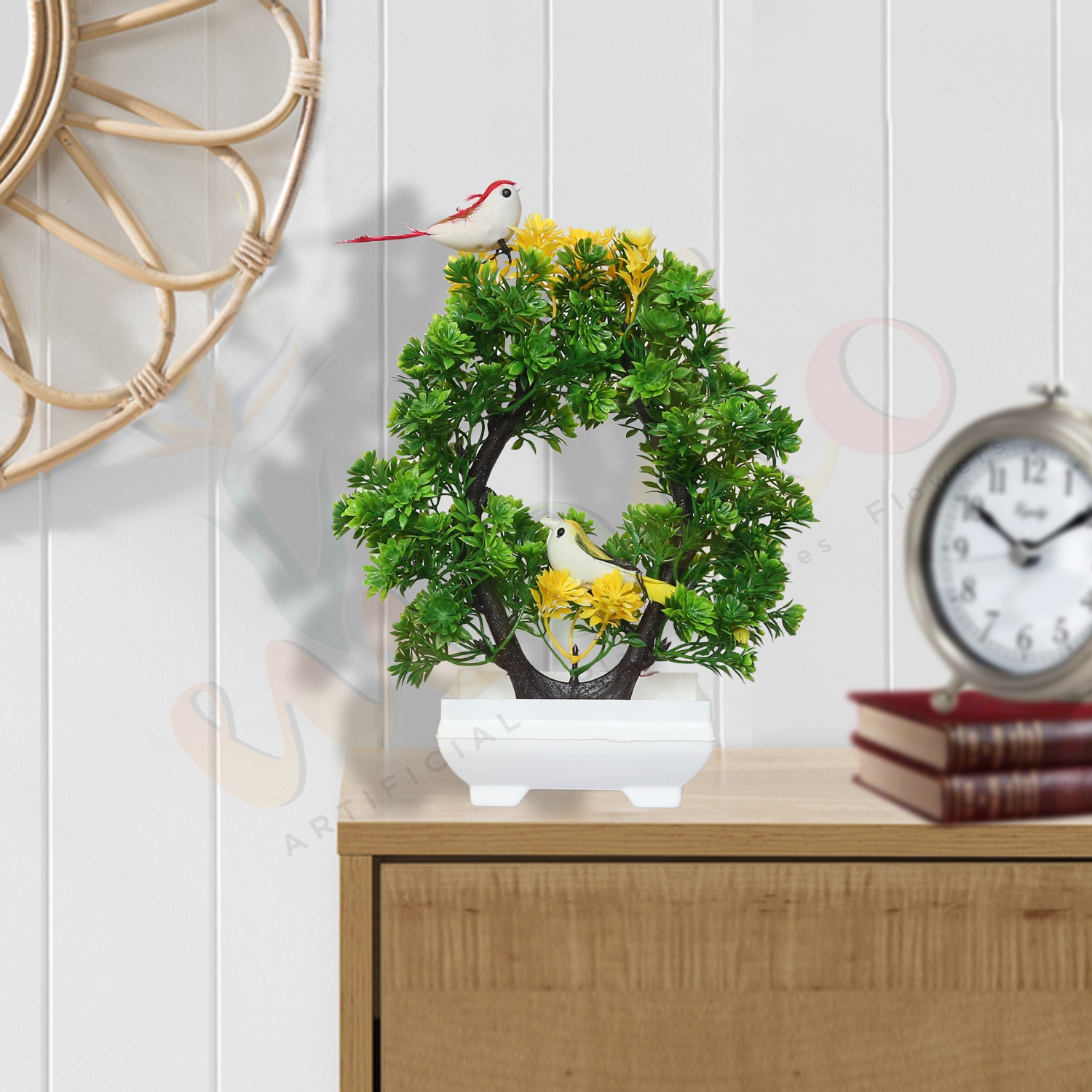 Image of MODO Artificial Bonsoi Tree with Sparrow for Living Room Decor Bonsai Wild Artificial Plant with Pot