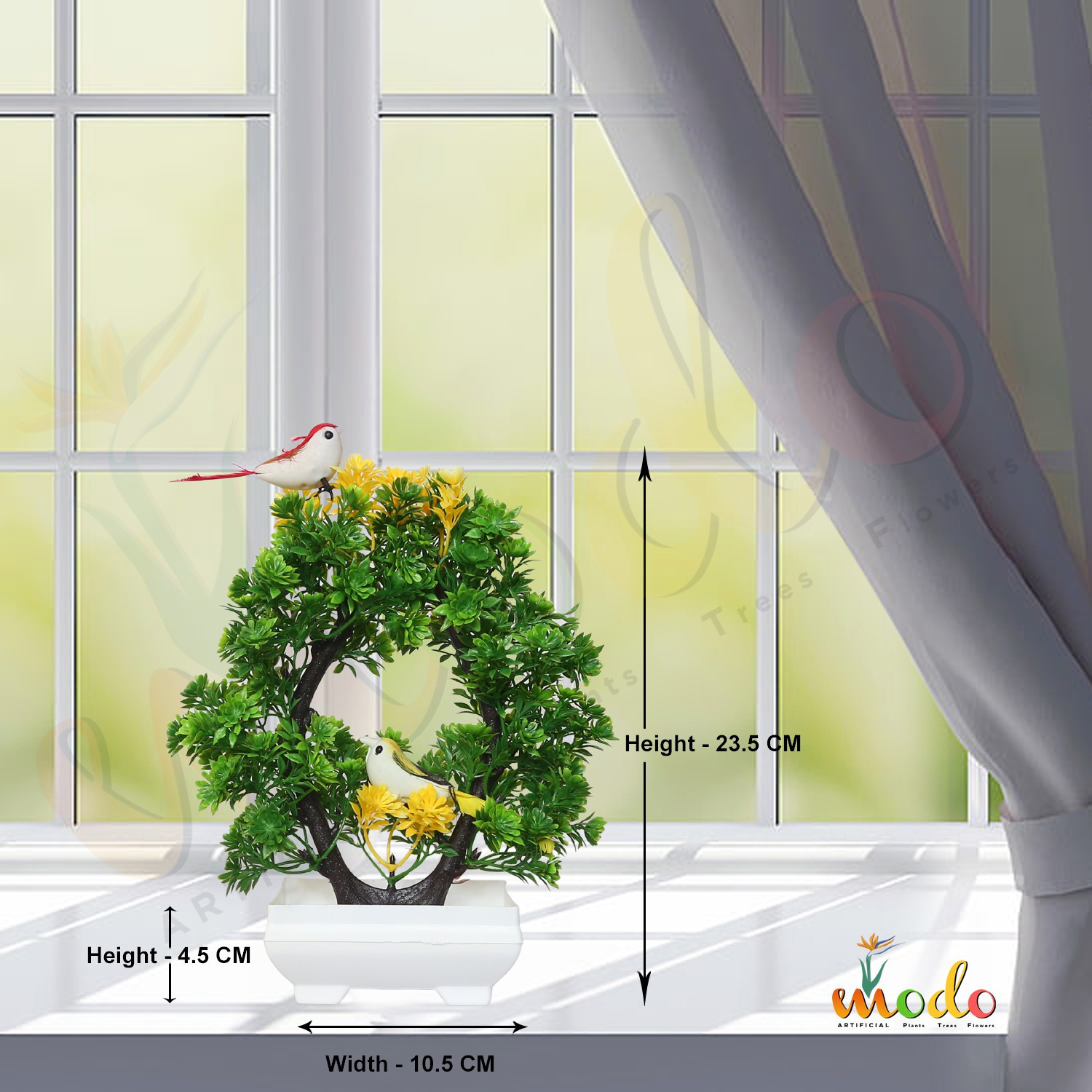 Image of MODO Artificial Bonsoi Tree with Sparrow for Living Room Decor Bonsai Wild Artificial Plant with Pot