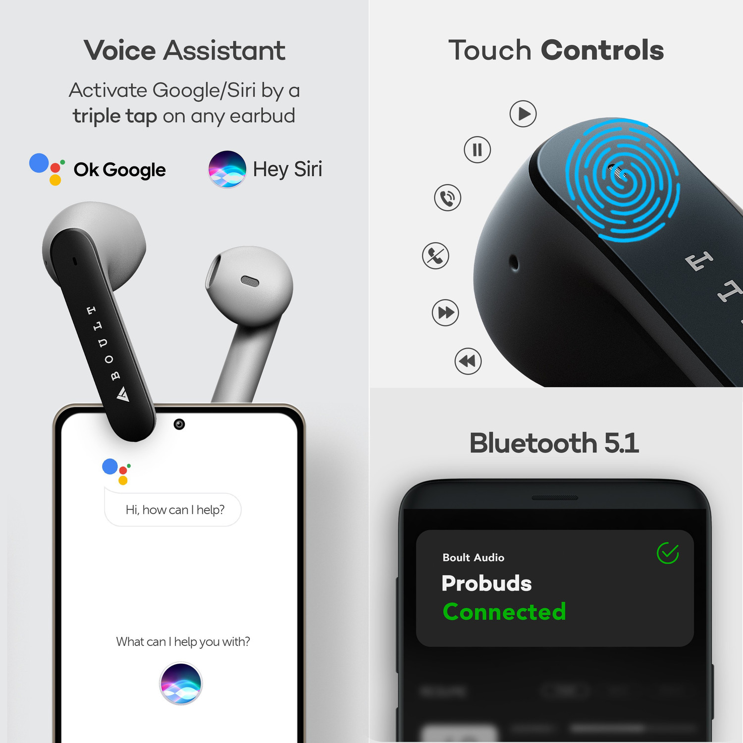Boult Airbass Probuds with Quad mic ENC 24hrs Playtime Fastest Charging Bluetooth Headset Black True Wireless Price History