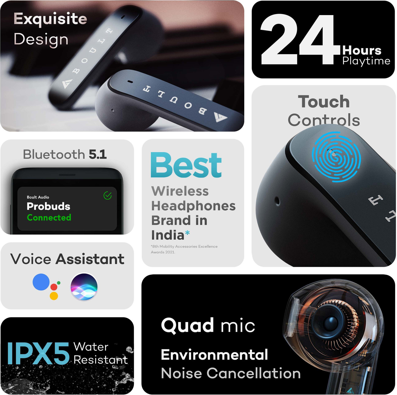 Boult Airbass Probuds with Quad mic ENC 24hrs Playtime Fastest Charging Bluetooth Headset Black True Wireless Price History