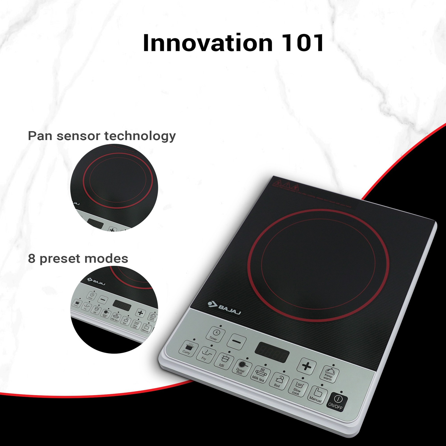BAJAJ ICX Pearl Induction Cooktop (Black, White, Push Button) Price History