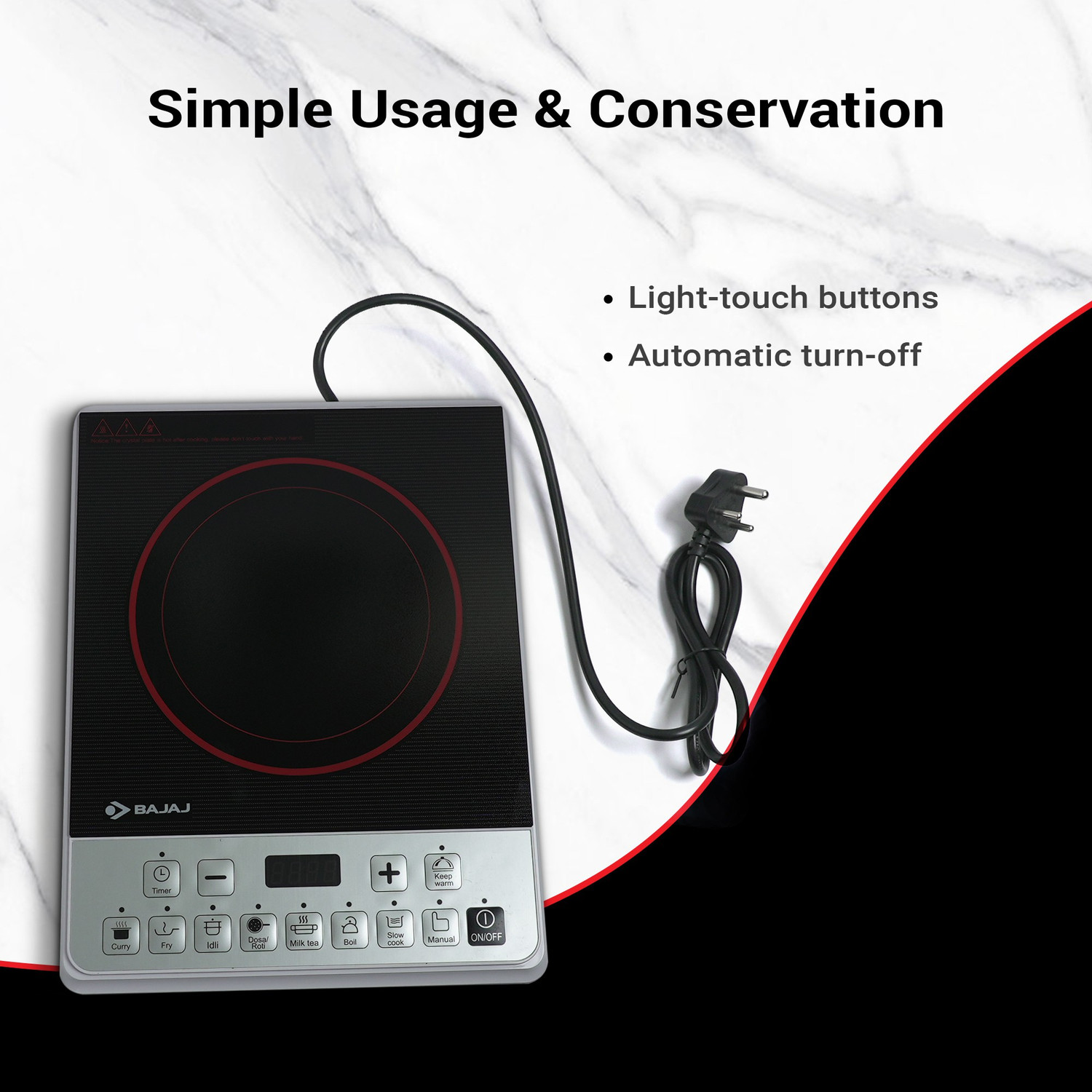 BAJAJ ICX Pearl Induction Cooktop (Black, White, Push Button) Price History