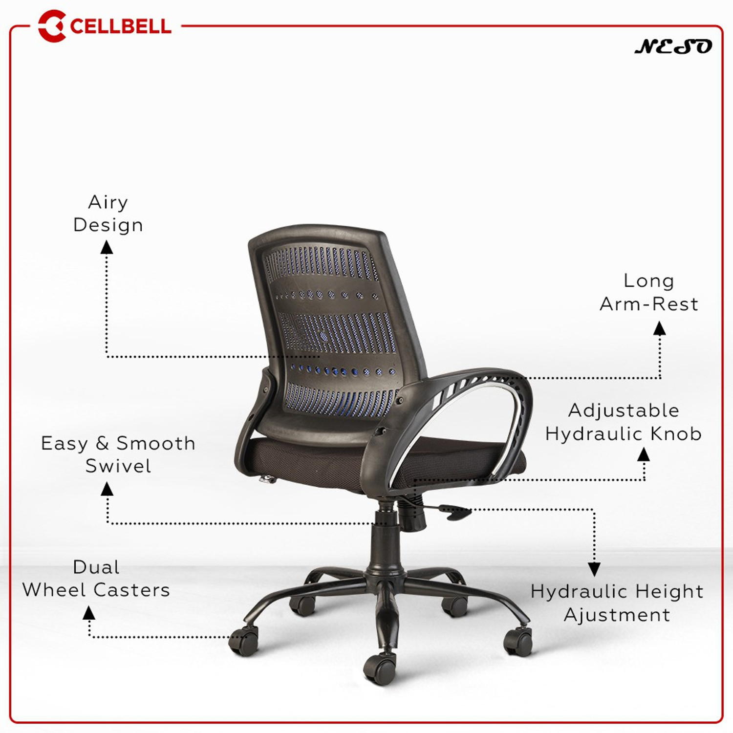 Image of CELLBELL Neso C106 Mid Back Mesh Office Executive Chair (Blue, Optional Installation Available)