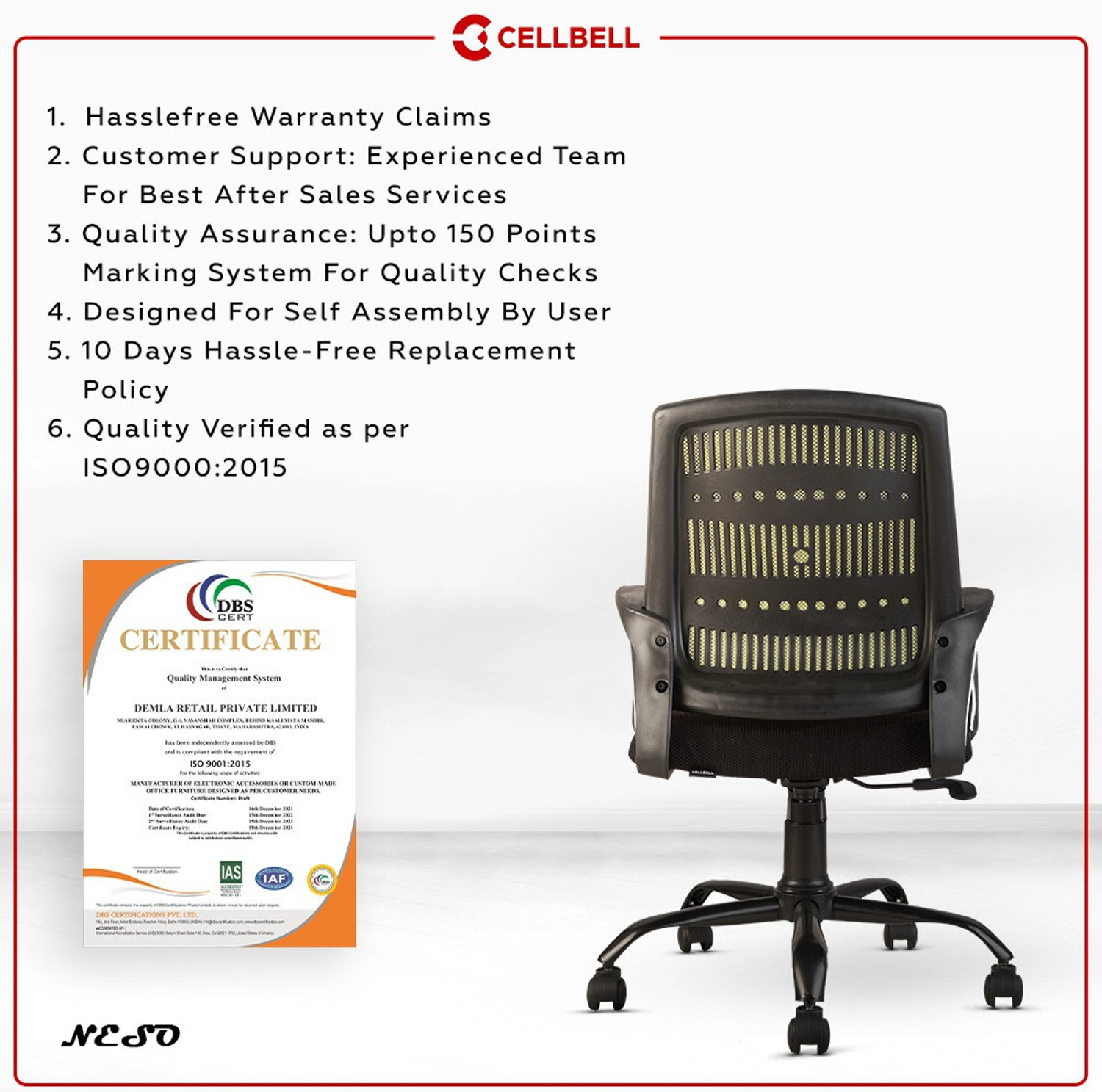 Image of CELLBELL Neso C106 Mid Back Mesh Office Executive Chair