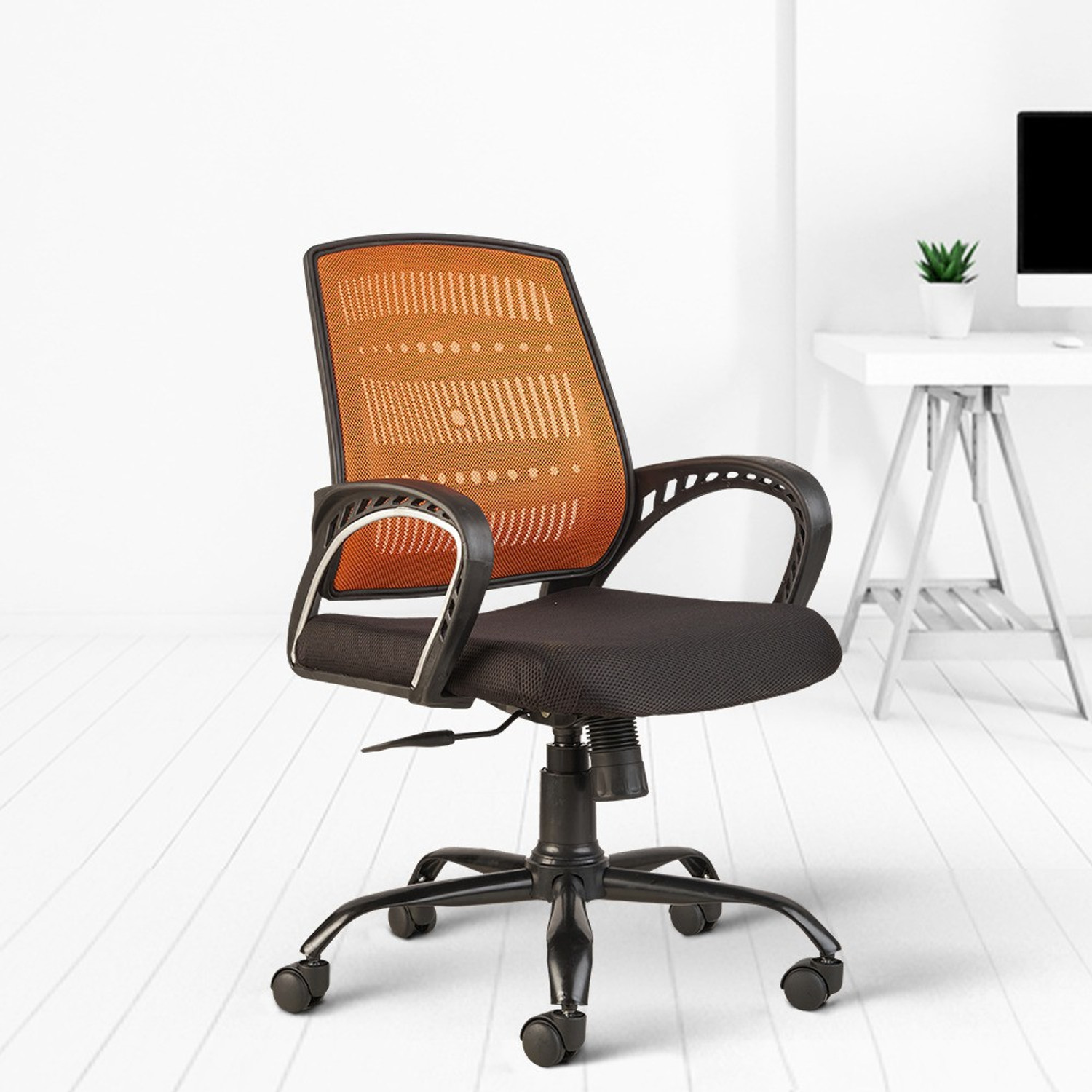 Image of CELLBELL Neso C106 Mid Back Mesh Office Executive Chair (Orange, Optional Installation Available)