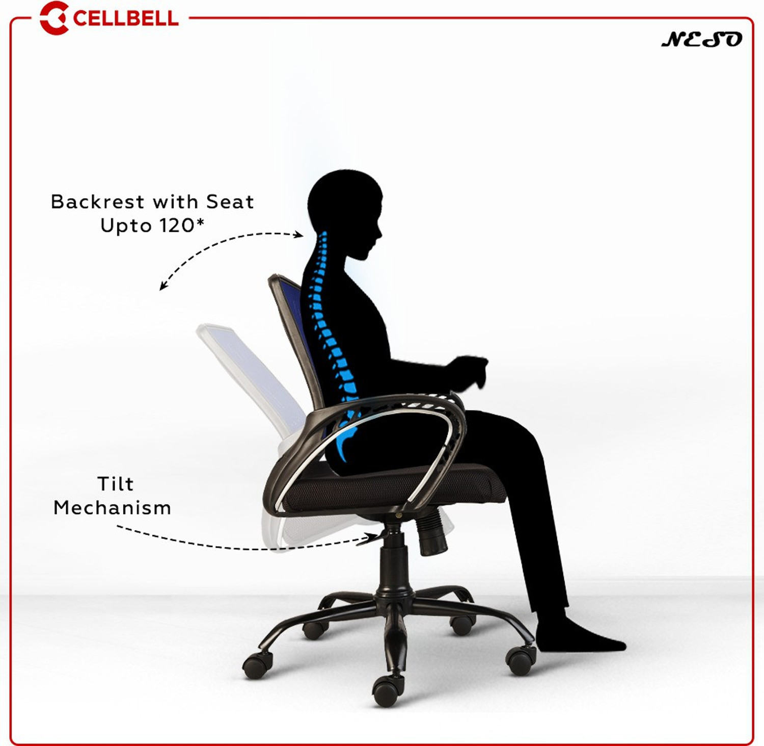 Image of CELLBELL Neso C106 Mid Back Mesh Office Executive Chair (Blue, Optional Installation Available)