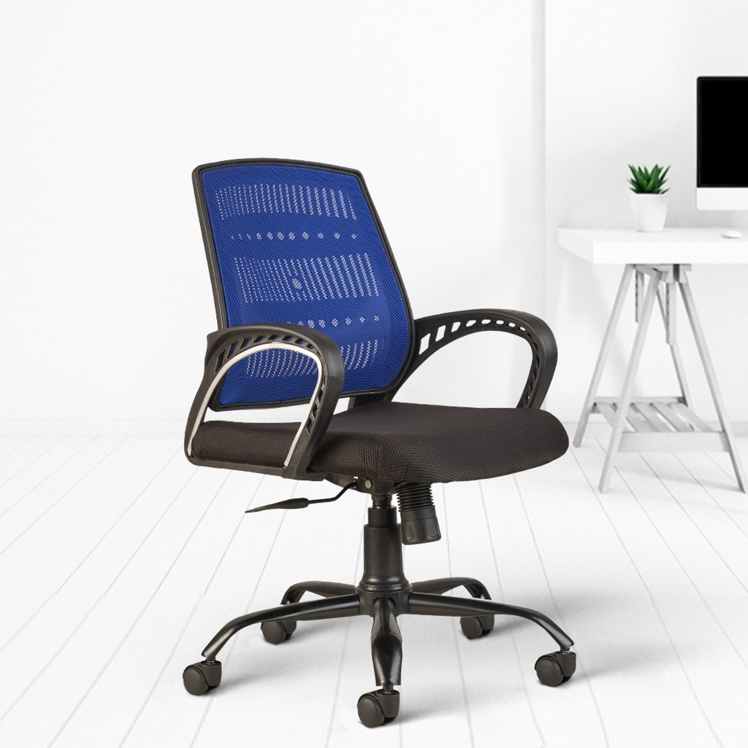 Image of CELLBELL Neso C106 Mid Back Mesh Office Executive Chair (Blue, Optional Installation Available)