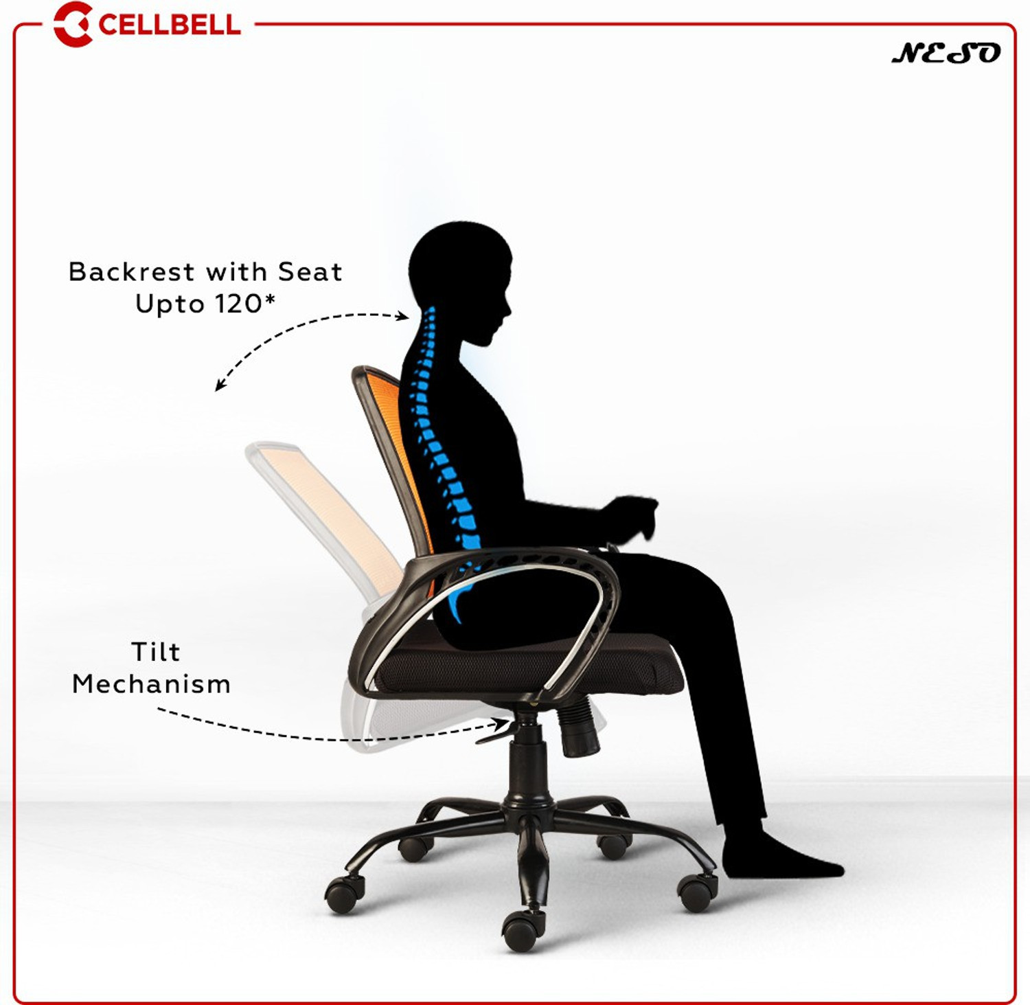 Image of CELLBELL Neso C106 Mid Back Mesh Office Executive Chair (Orange, Optional Installation Available)