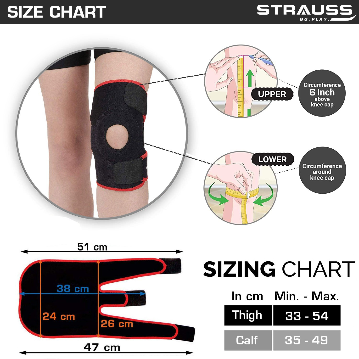 Image of Strauss Adjustable Knee Support | Knee Cap | Knee Brace | Knee Band (Pair) Knee Support