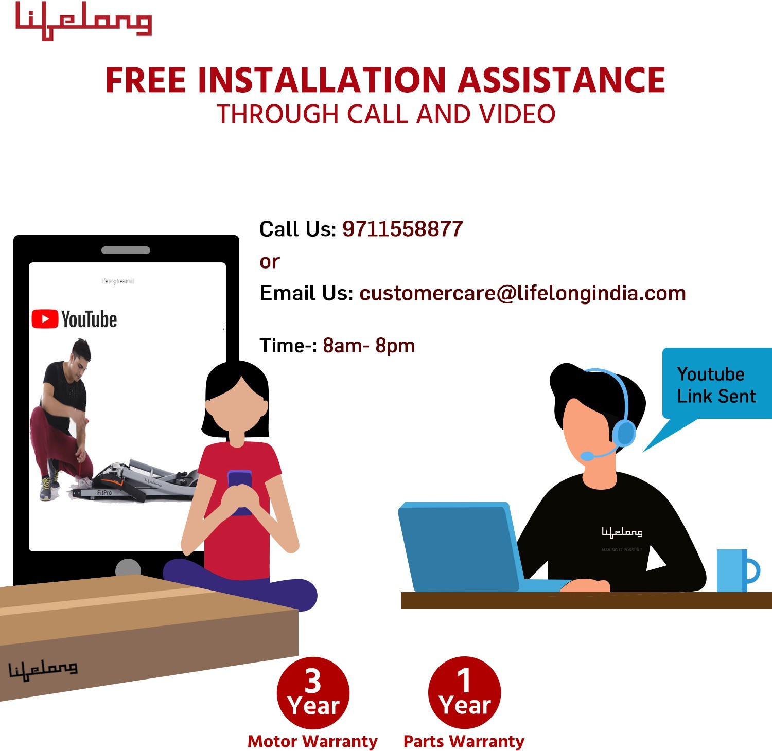 Image of Lifelong Fit Pro 4 hp with Heart Rate Sensor Motorized Treadmill (Max Weight:100 kg)