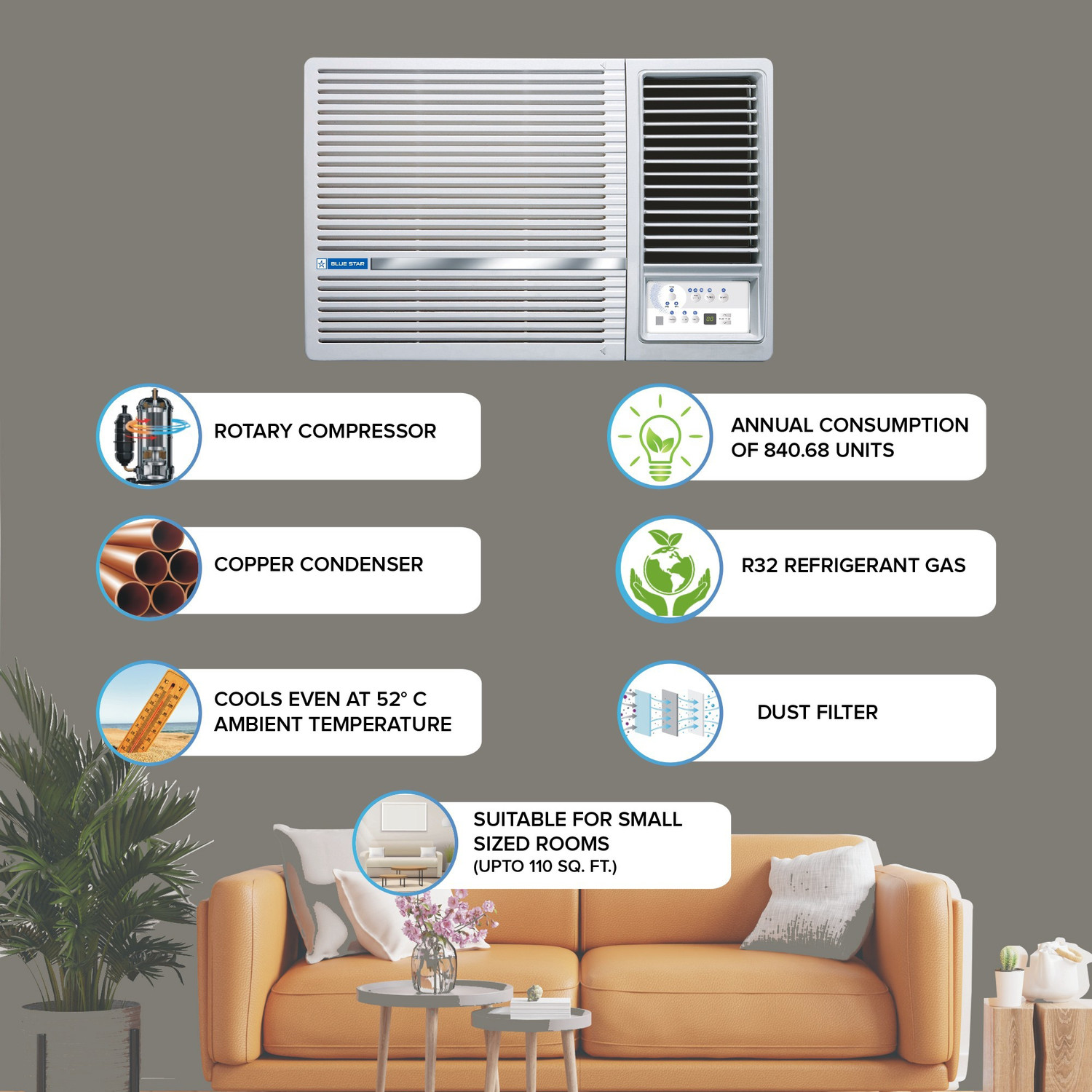 Image of Blue Star 1 Ton 3 Star Window AC - White (WFA312LL, Copper Condenser)