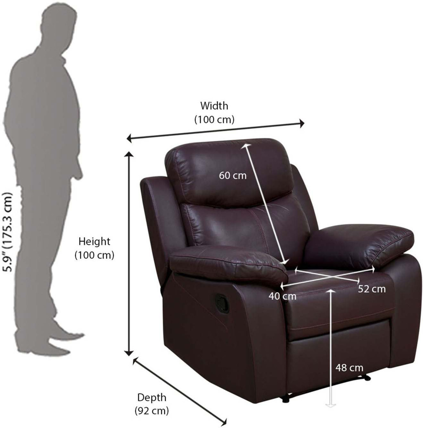Image of @Home by nilkamal Mandy Leather Manual Recliner