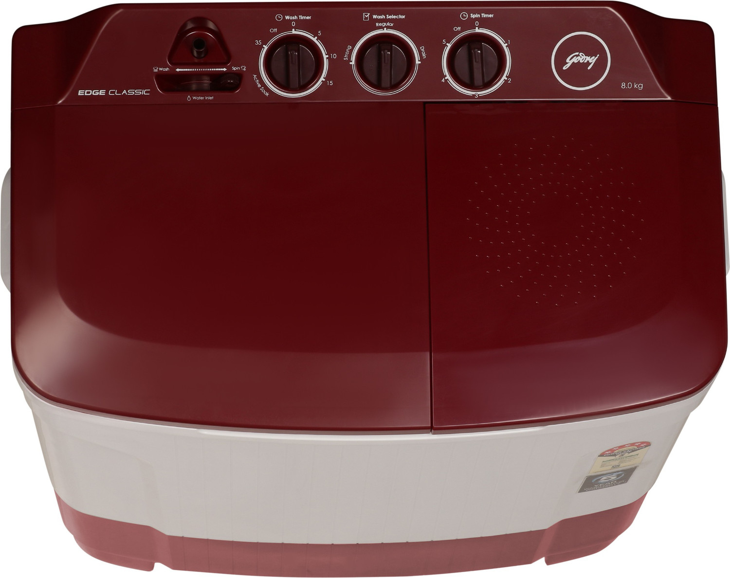 Image of Godrej 8 kg 5 Star with Huricane dry spin Washing Machine Semi Automatic Top Load Red, White