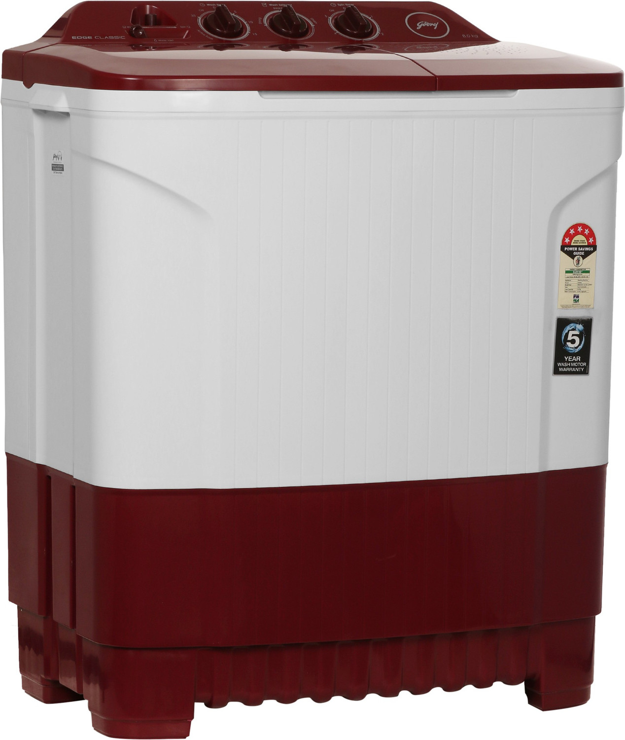 Image of Godrej 8 kg 5 Star with Huricane dry spin Washing Machine Semi Automatic Top Load Red, White