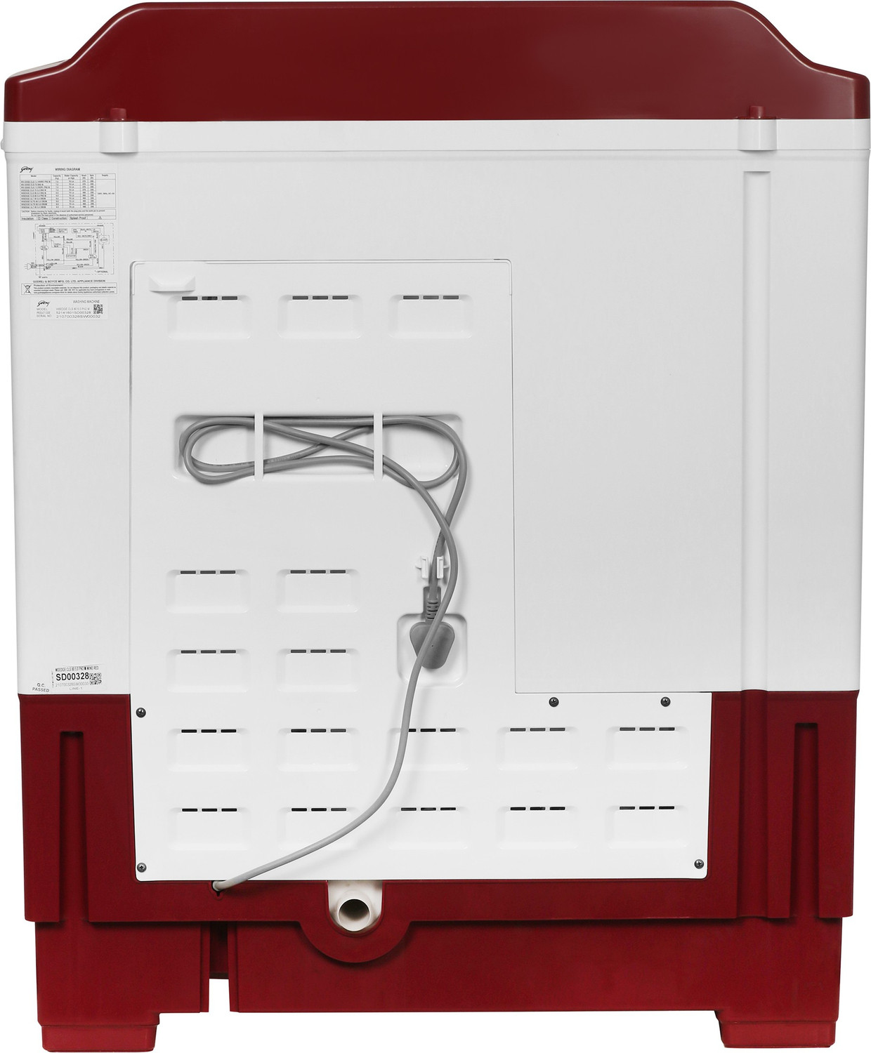 Image of Godrej 8 kg 5 Star with Huricane dry spin Washing Machine Semi Automatic Top Load Red, White