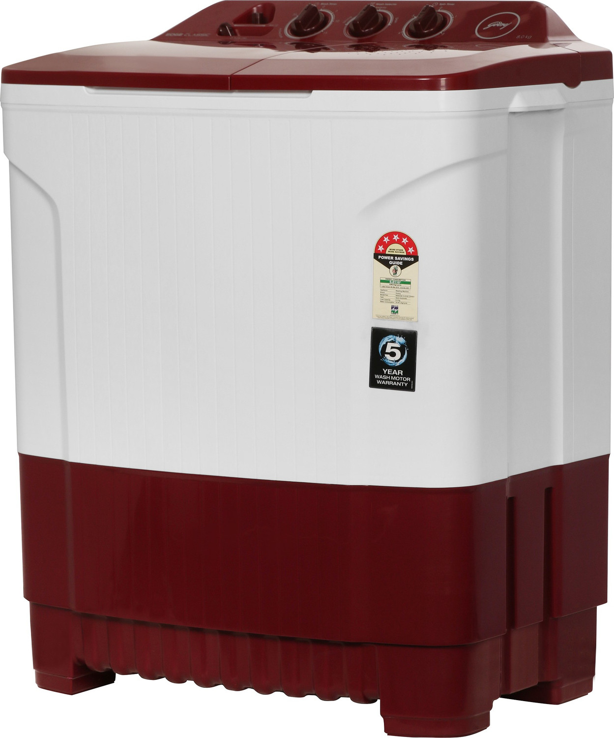 Image of Godrej 8 kg 5 Star with Huricane dry spin Washing Machine Semi Automatic Top Load Red, White