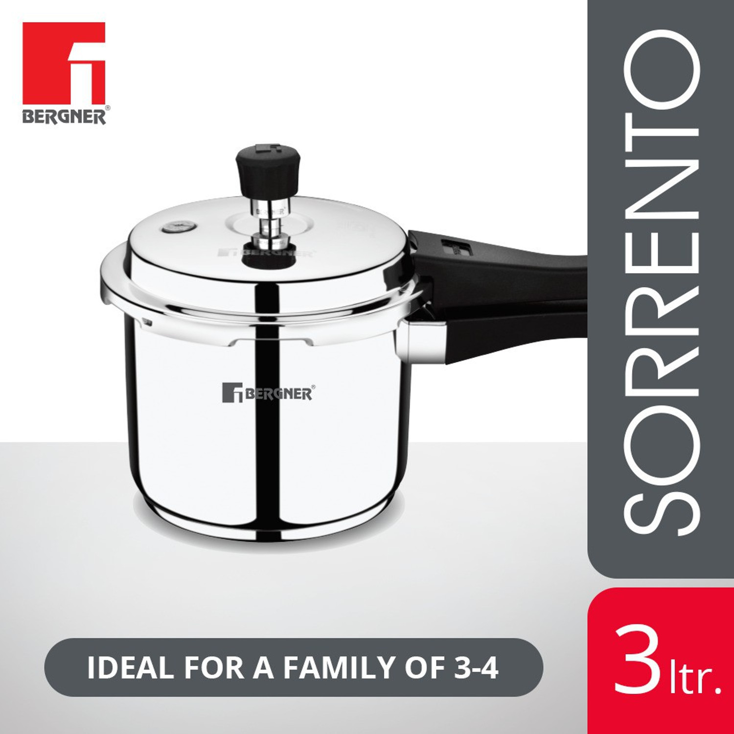 Image of BERGNER Sorrento Triply Bottom Outer Lid 3 L Outer Lid Induction Bottom Pressure Cooker