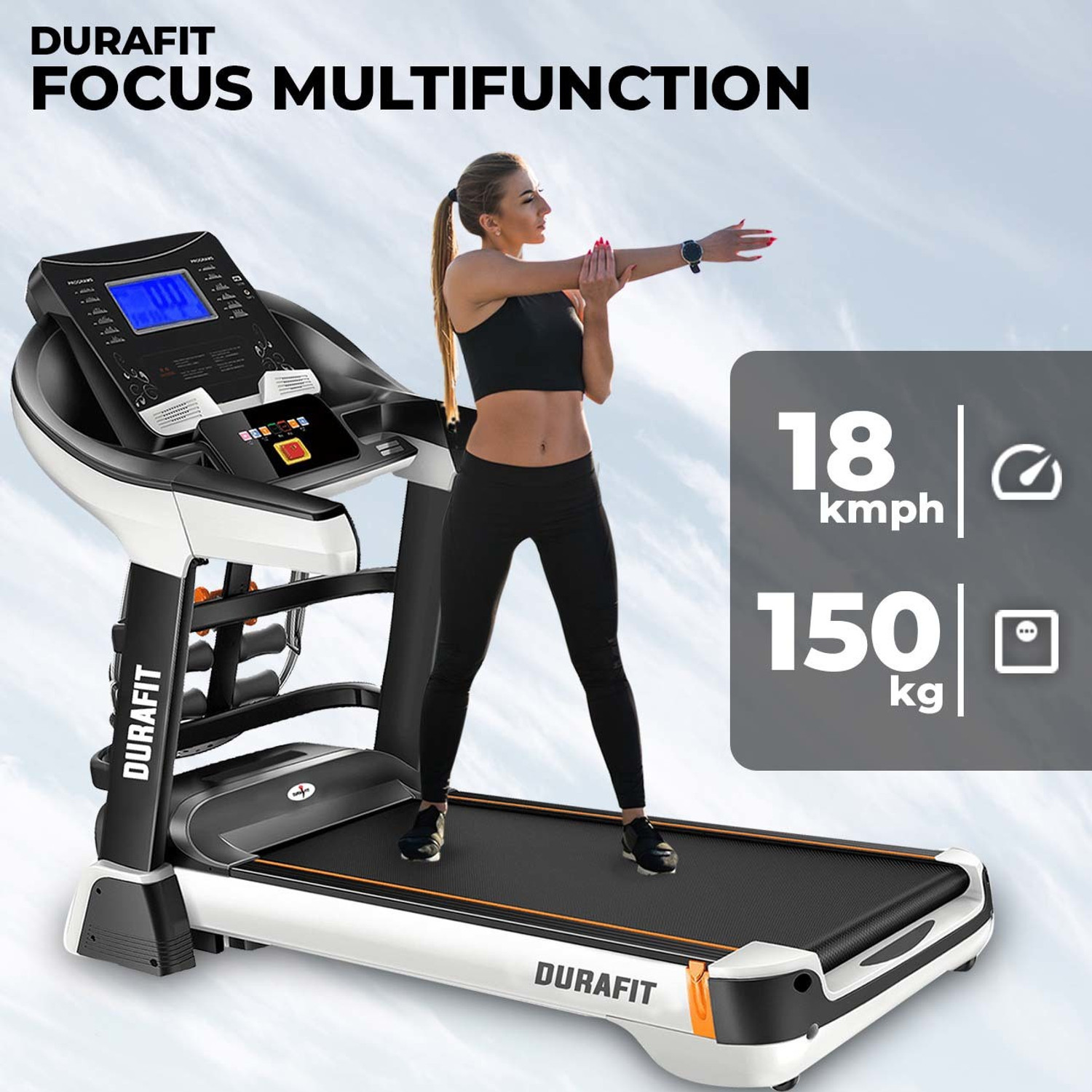 Image of Durafit Focus Multifunction 7 HP Peak DC 150Kg User Weight| 18 Level Incline| 18Km Speed Treadmill (Max Weight:150 kg)