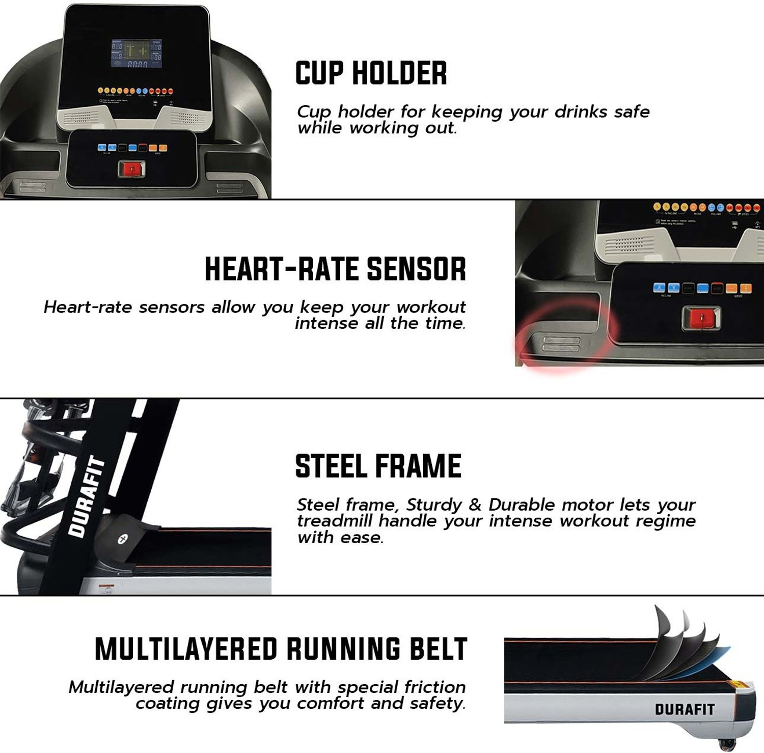 Image of Durafit Focus Multifunction 7 HP Peak DC 150Kg User Weight| 18 Level Incline| 18Km Speed Treadmill (Max Weight:150 kg)