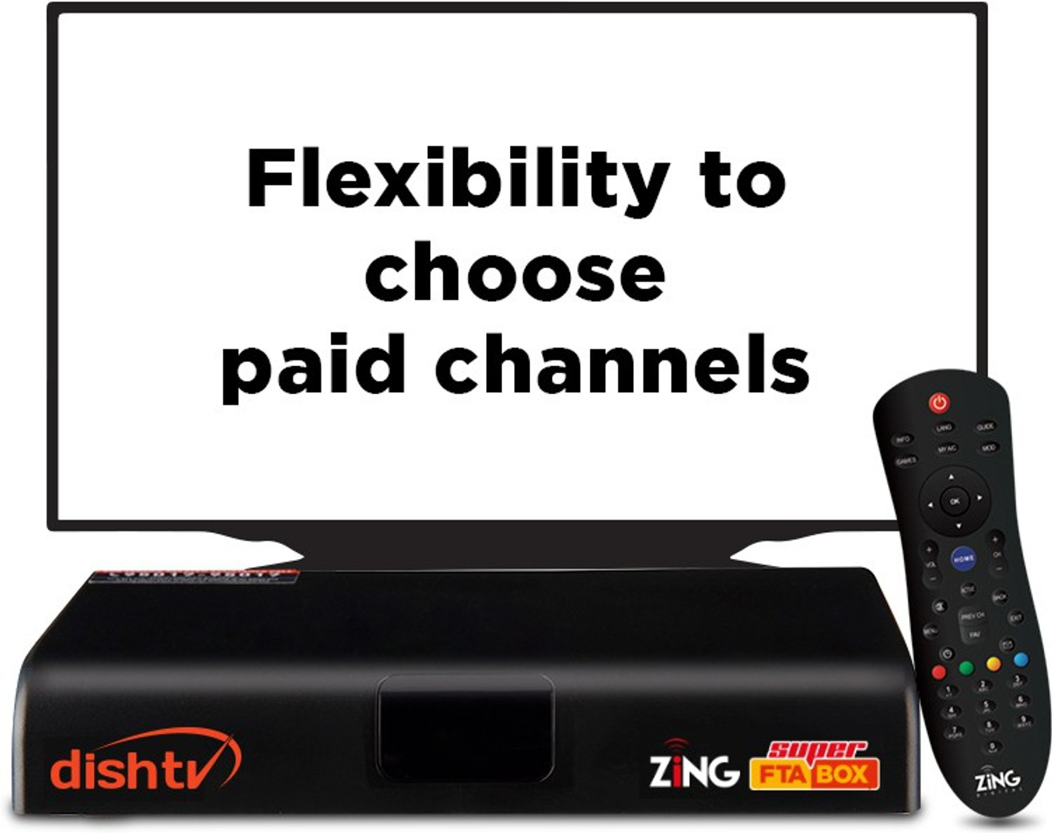 Image of Dish TV Free to Air DTH Connection (Hindi), Zing Super FTA Set Top Box with 150+ Free Channels & No Recharge For 2 Years