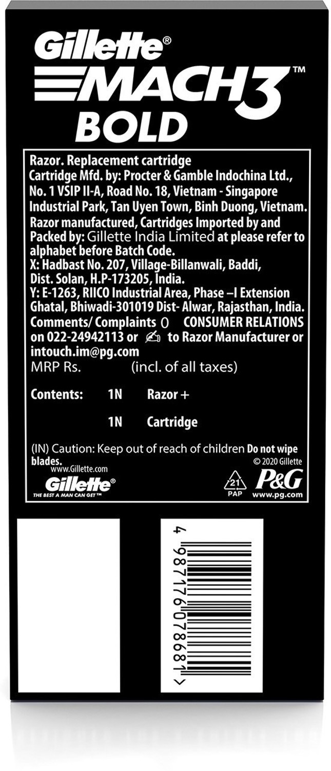 Image of Gillette Mach3 Bold 1 Razor + 1 Cartridge (Mach3s most stylish shaver for men), Men