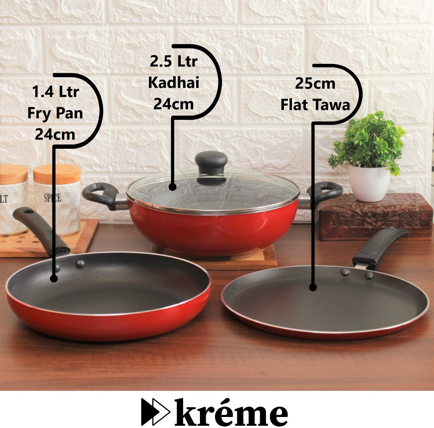 Image of Kreme 8 Pcs (Non Induction) Non-Stick Coated Cookware Set