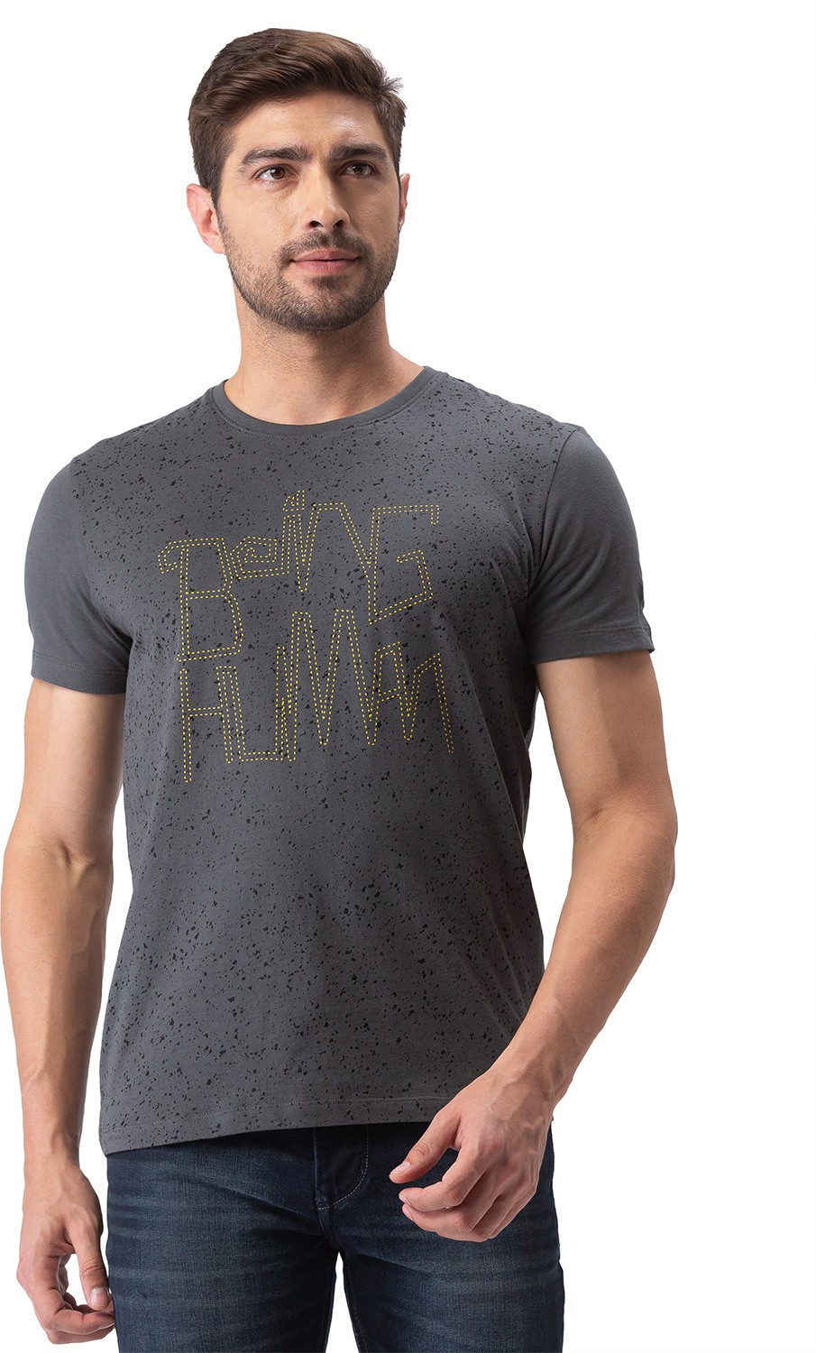 BEING HUMAN Solid Men Round Neck Black T Shirt Price History
