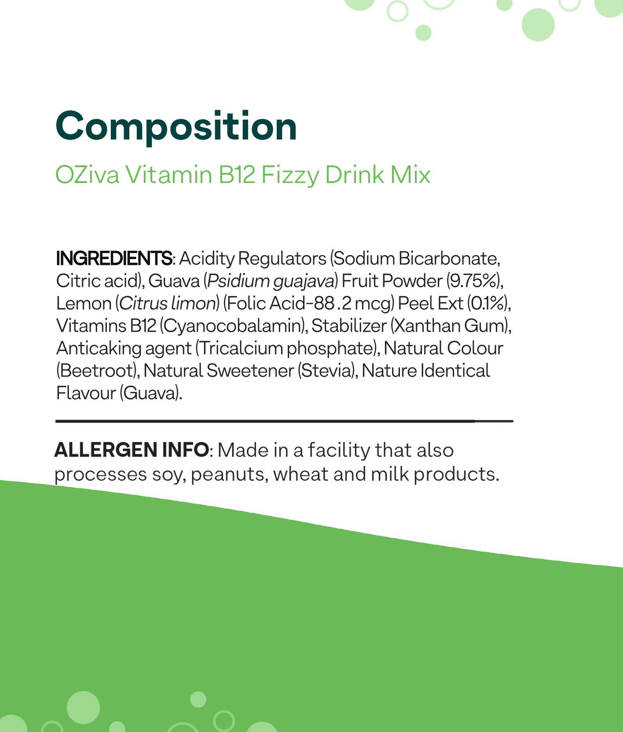 Image of OZiva Vitamin B12 Fizzy Drink Mix,100% RDA of 2.2mcg Vitamin B12, Pack of 1,15 Sachets