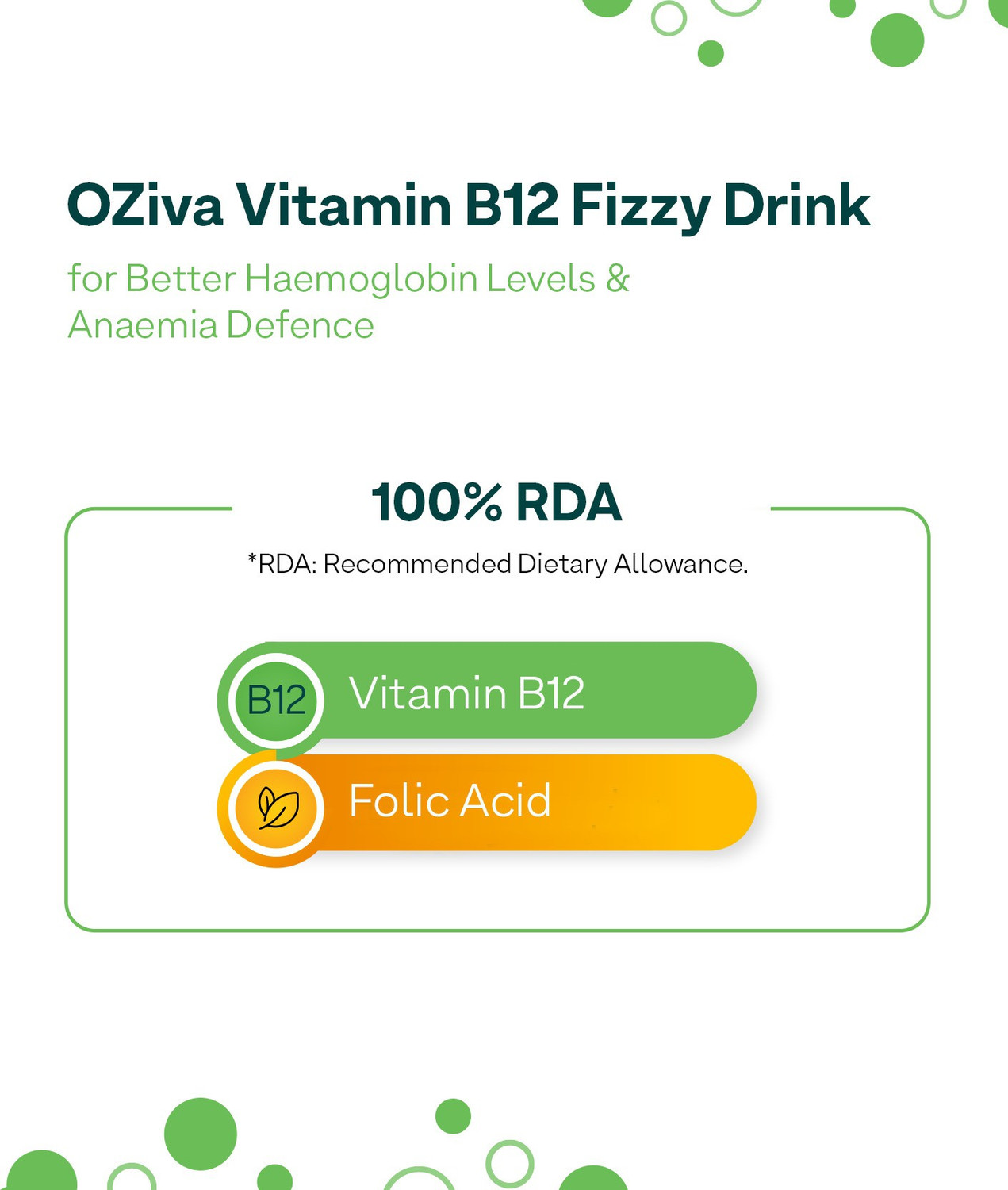 Image of OZiva Vitamin B12 Fizzy Drink Mix,100% RDA of 2.2mcg Vitamin B12, Pack of 1,15 Sachets
