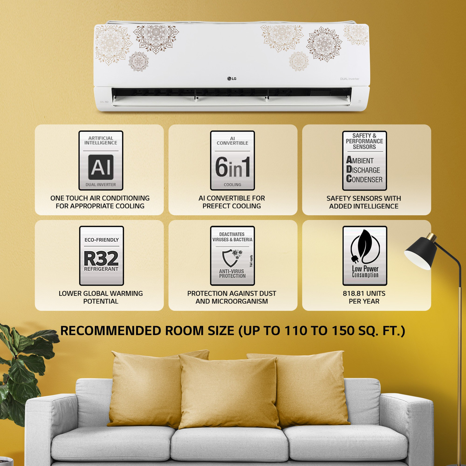Image of LG 2022 Model 1.5 Ton 5 Star Split Inverter AI, 4 Way Swing, HD Filter with Anti-Virus Protection Designer Series AC