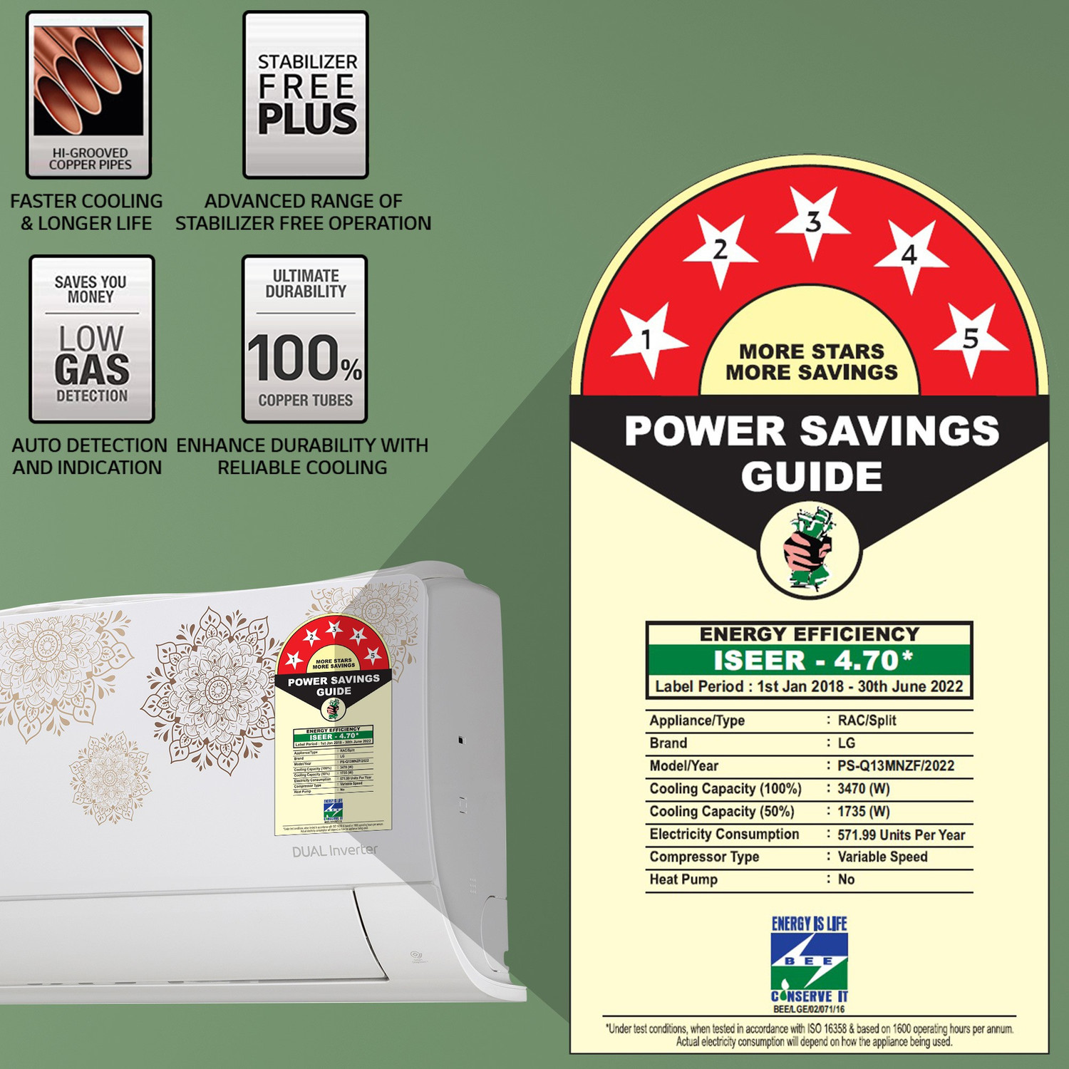 Image of LG 2022 Model 1 Ton 5 Star Split Inverter AI, 4 Way Swing, HD Filter with Anti-Virus Protection Designer Series AC