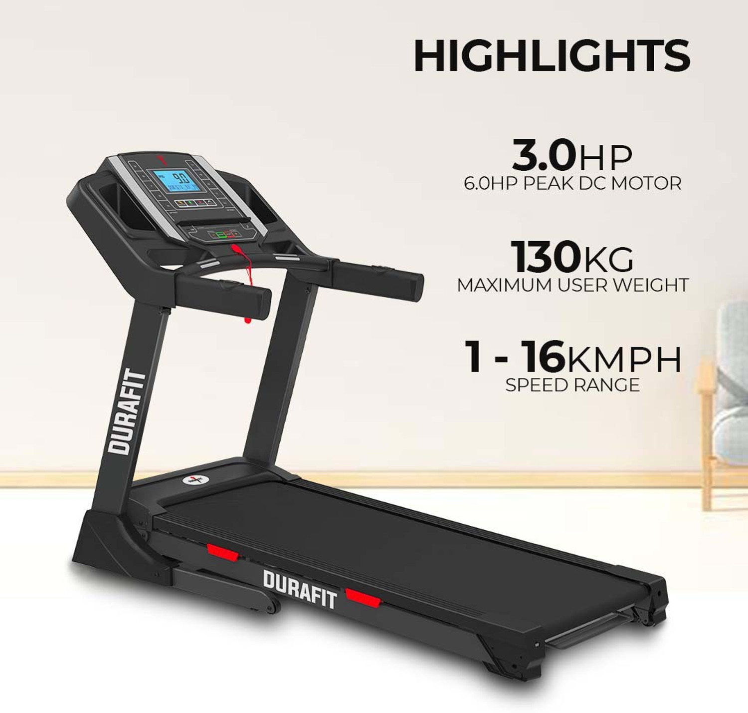 Image of Durafit Mustang Peak 5.5 HP DC Motorized Treadmill (Max Weight:130 kg)