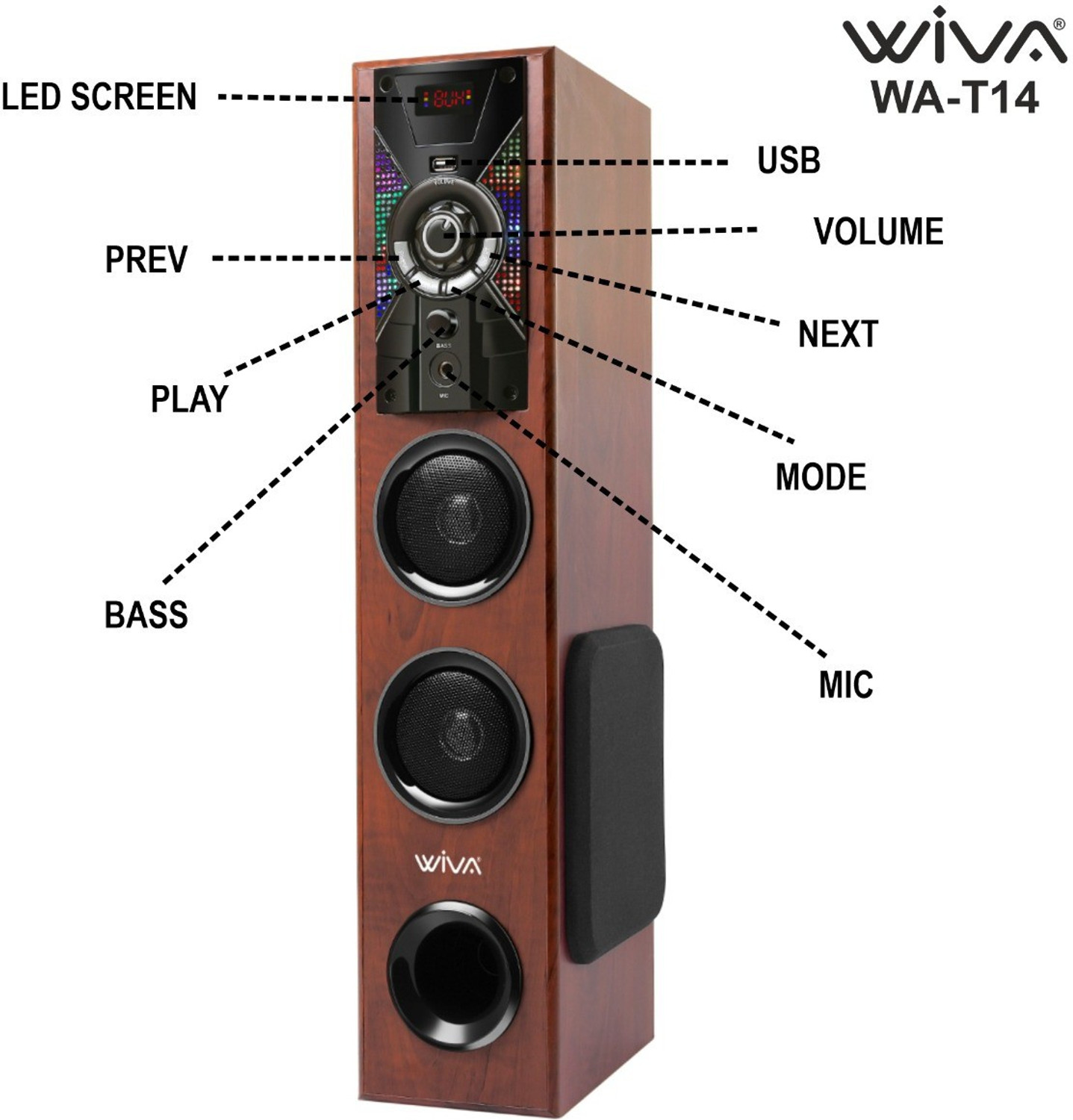 Image of wiva Bluetooth Tower Speaker USB FM Party Speaker Home Theatre with Mic Connectivity 160 W Bluetooth Tower Speaker
