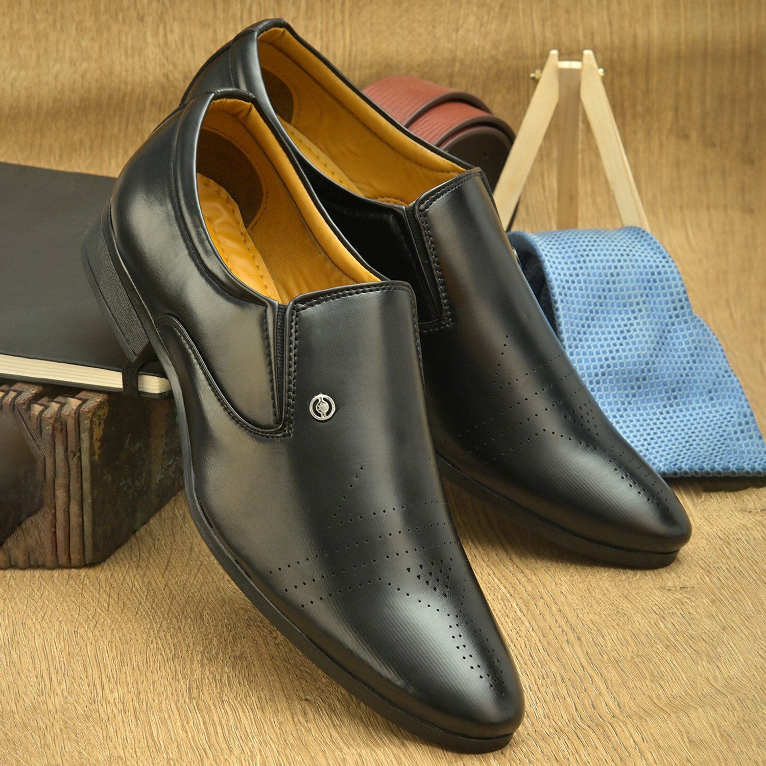 PROVOGUE Formal Shoes for Men Without Lace Leather formal Shoes Derby Shoes Wedding Slip On For Men Black 8 Price History