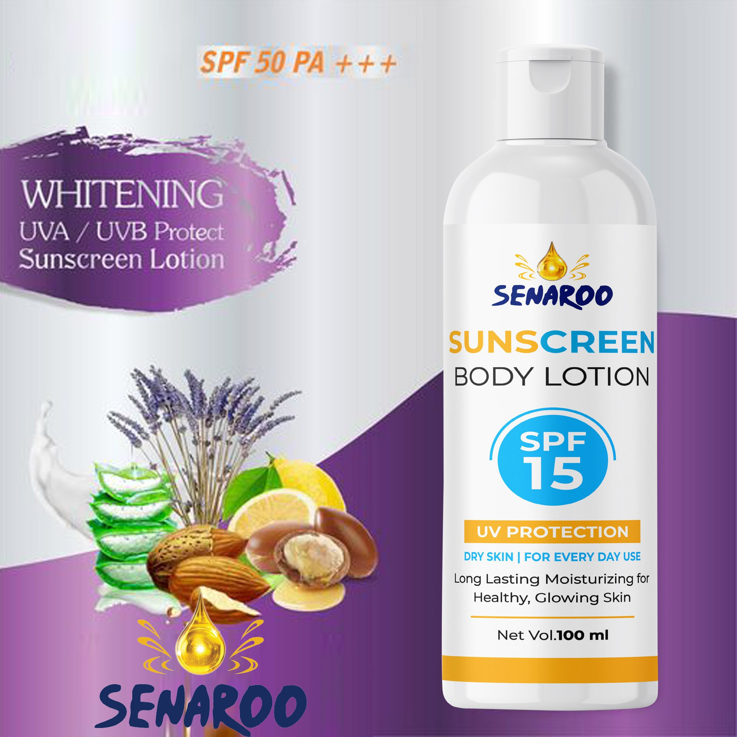 SENAROO SPF15+ Skin Lighten Brightening Whitening Sun screen Lotion On