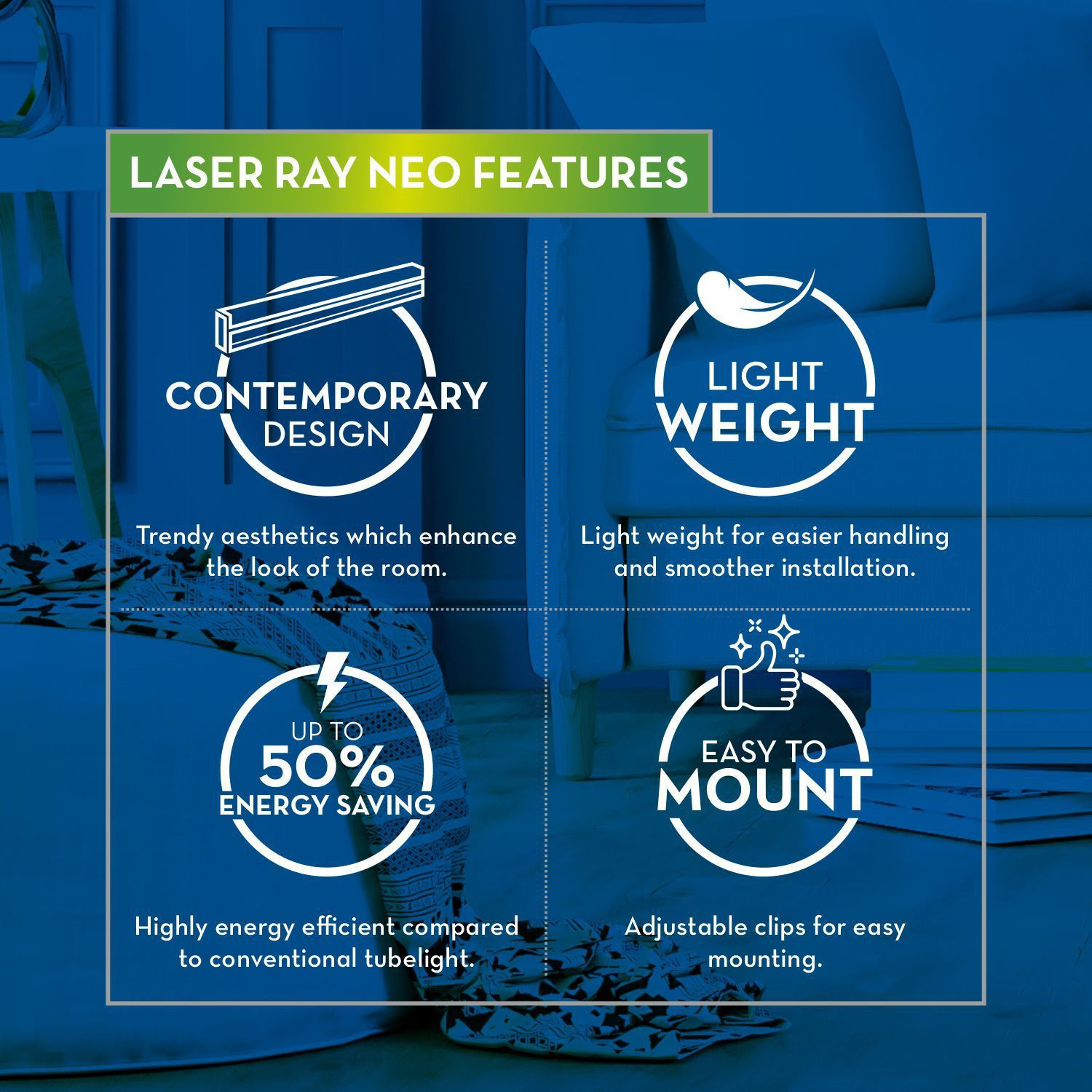 Image of Crompton Laser Ray Neo 20W 20 W 121 cm Tube Light (White, Pack of 8)
